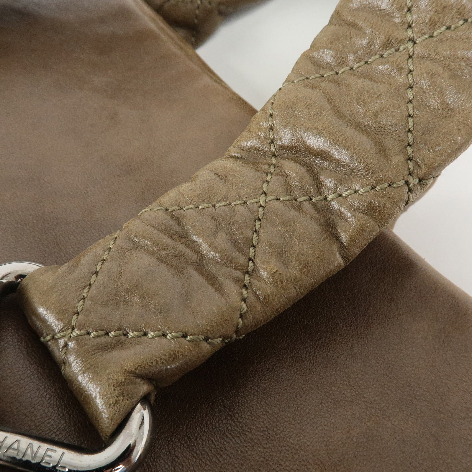 CHANEL Matelasse Lamb Skin Tote Bag Hand Bag Khaki
