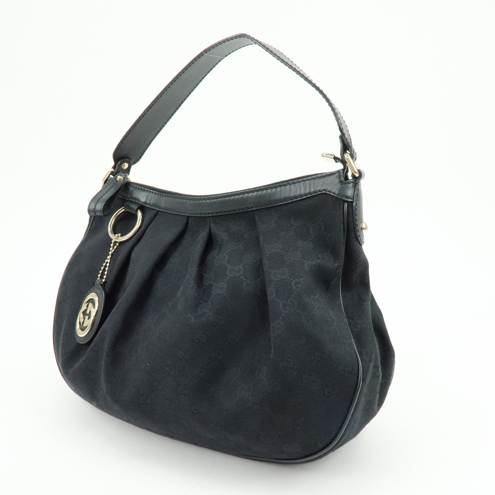 GUCCI Sukey GG Canvas Leather Shoulder Bag Black 232955