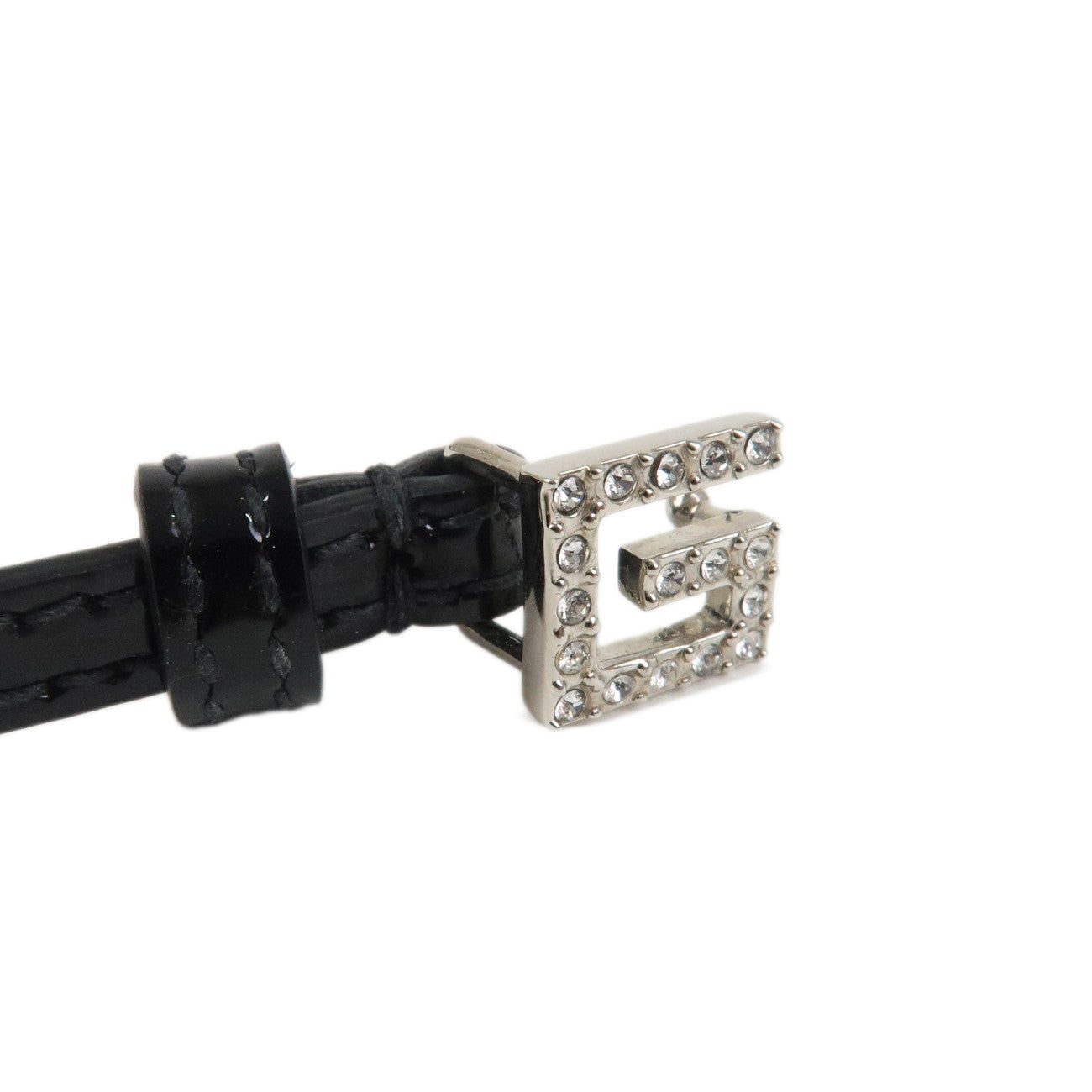GUCCI Square G Paten Leather Rhinestone Bracelet Black