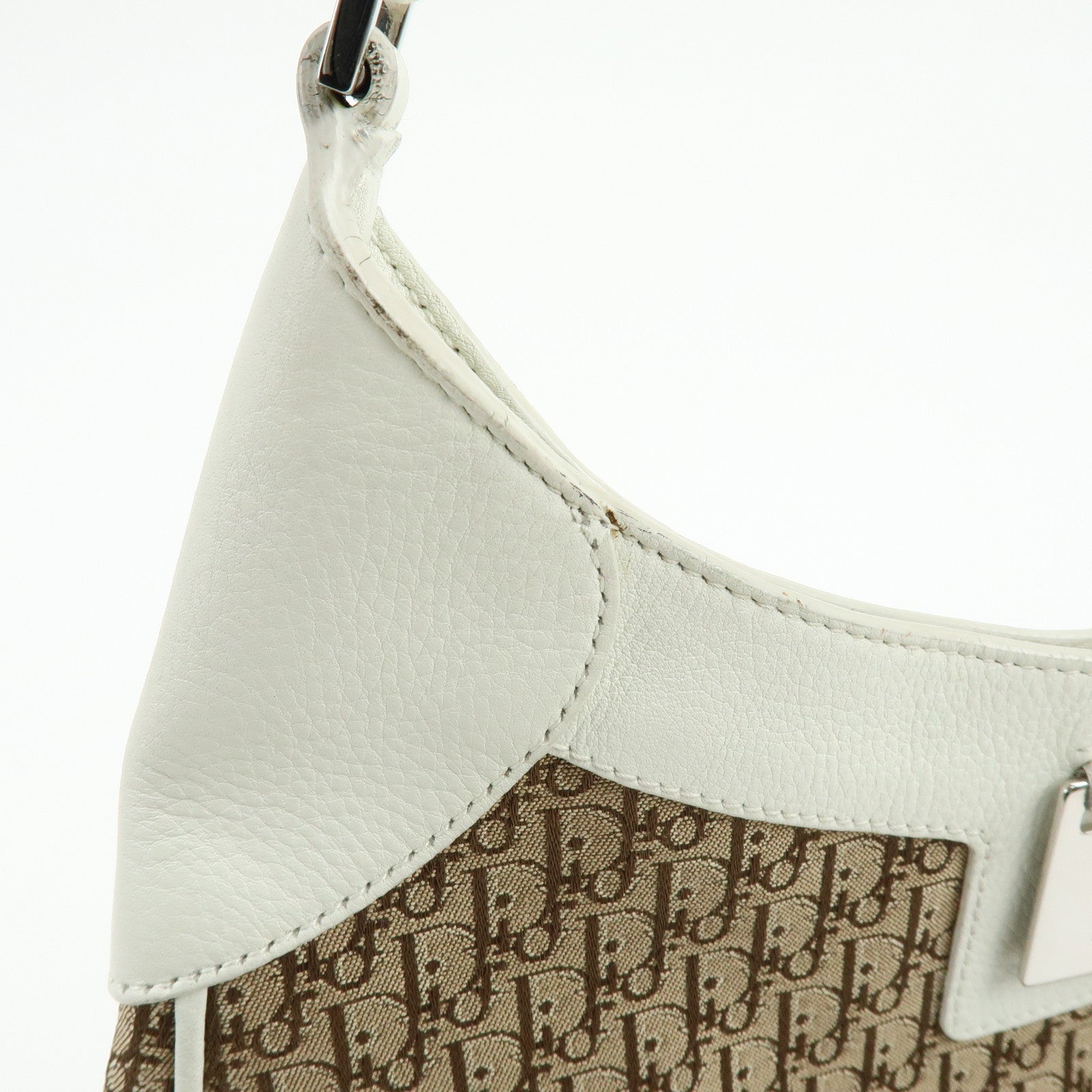 Christian Dior Trotter Jacguard Canvas Leather Shoulder Bag Brown