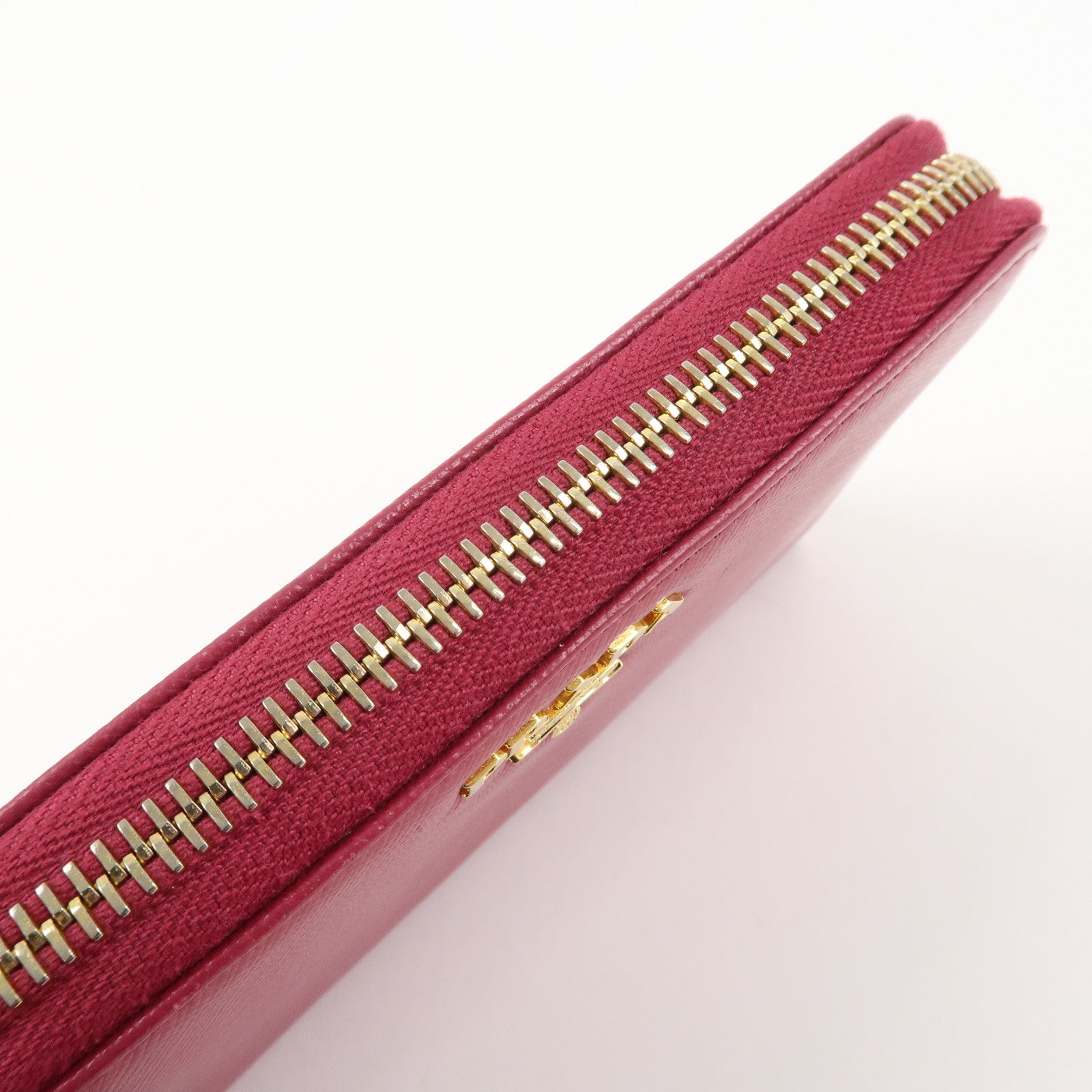 PRADA Logo Leather Round Zippy Wallet Pink Gold Hardware Used