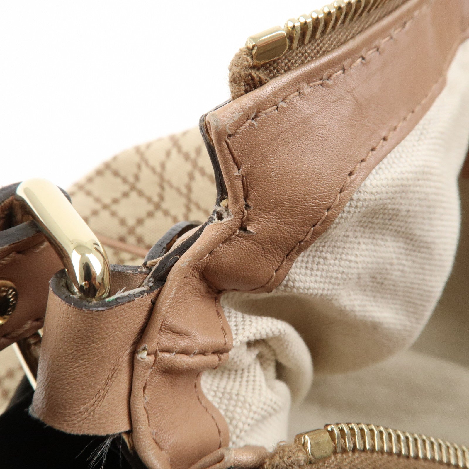 GUCCI Sukey Canvas Leather Shoulder Bag Beige Pink Gold HDW 232955 Used