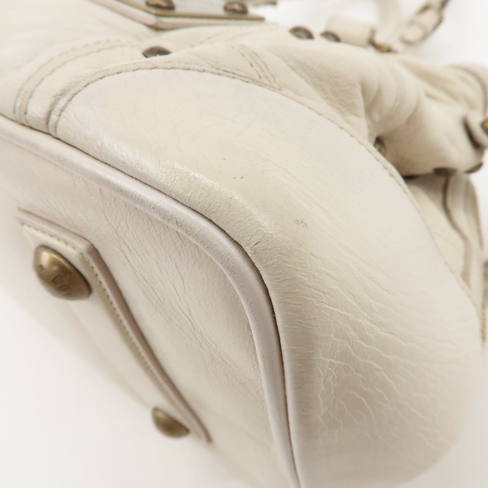 Louis Vuitton Cruise Line Leather Rivet Hand Bag Ecru M95345 Used