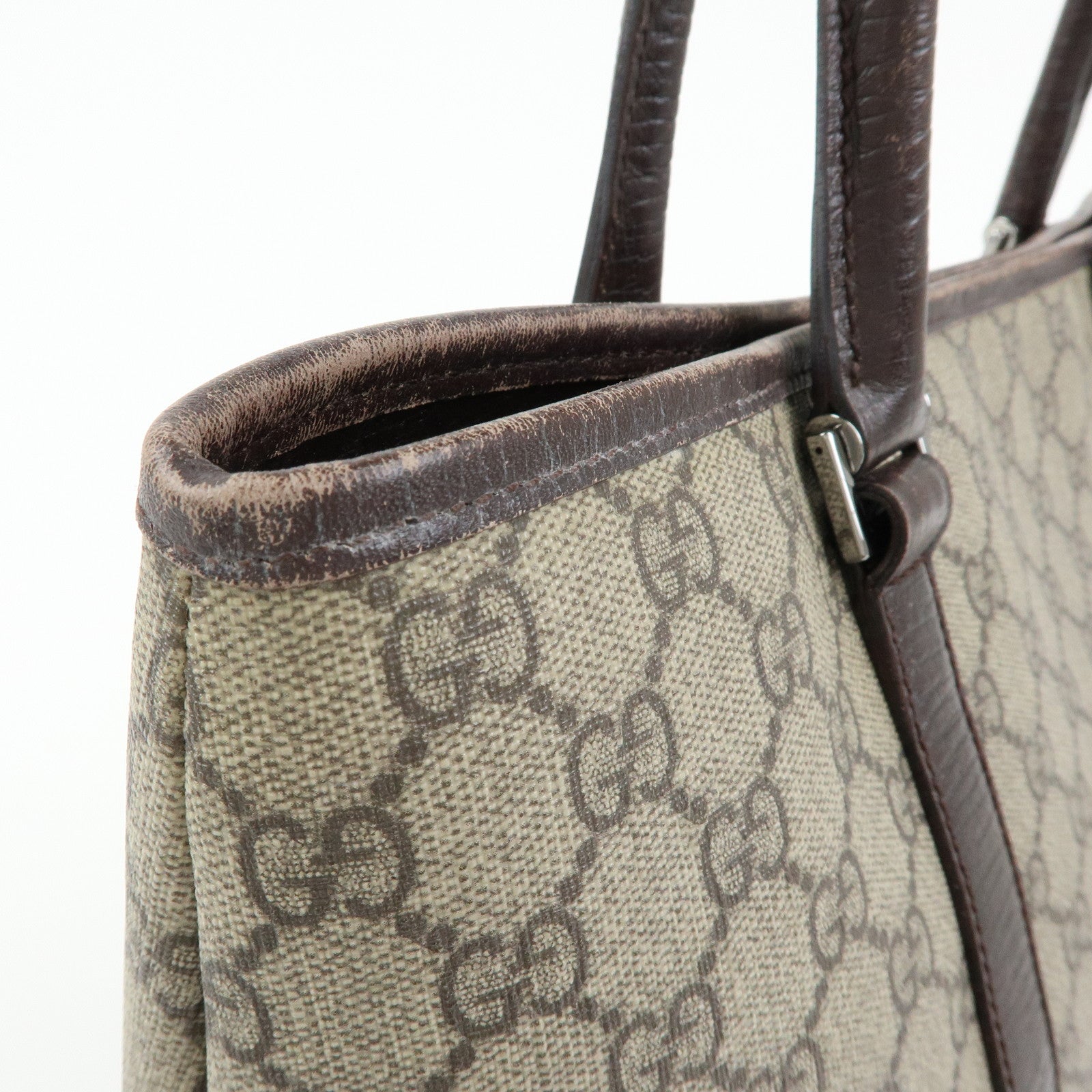 GUCCI GG Supreme Leather Tote Bag Shoulder Bag Beige Brown 114595