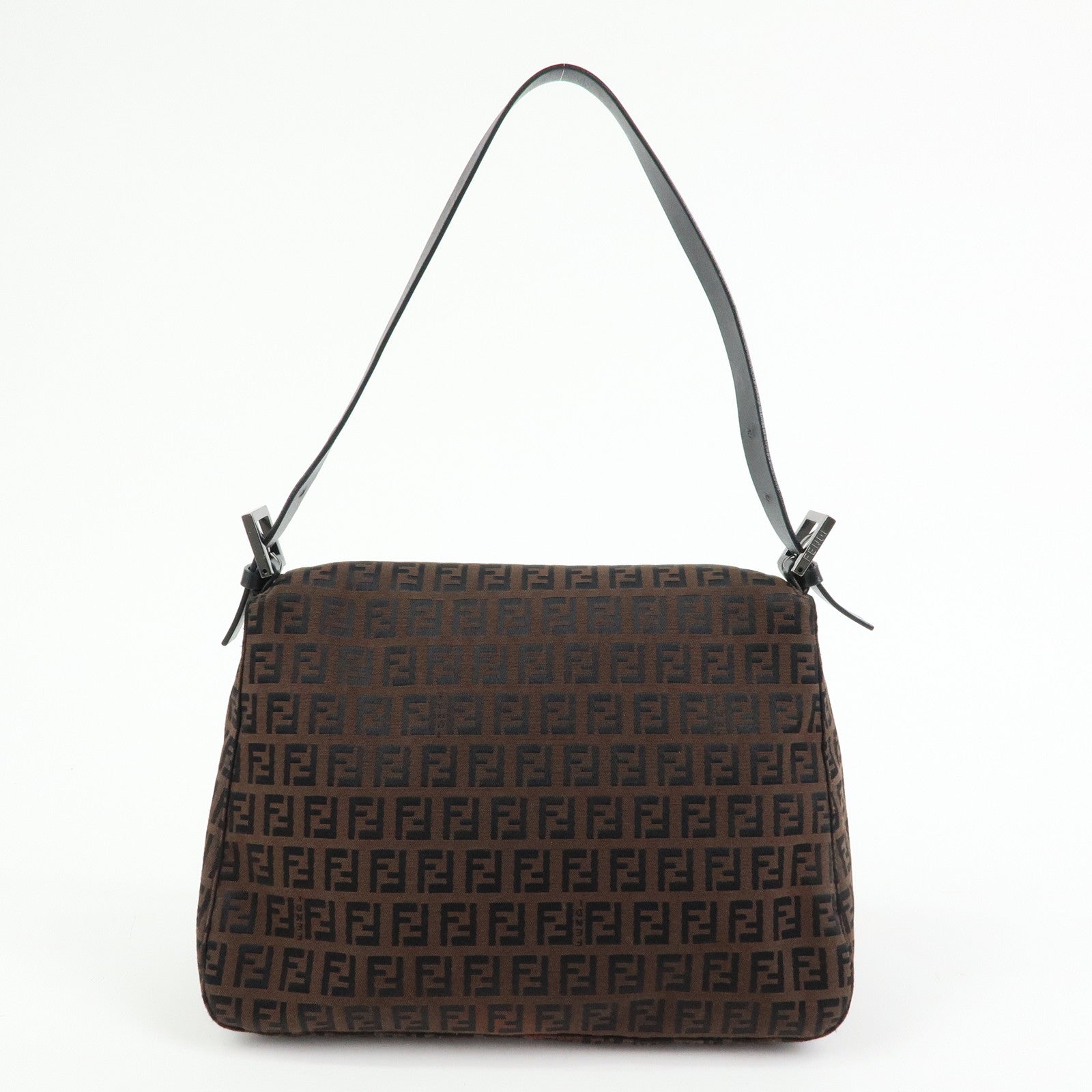 FENDI Mamma Baguette Zucchino Canvas Leather Shoulder Bag 8BR001