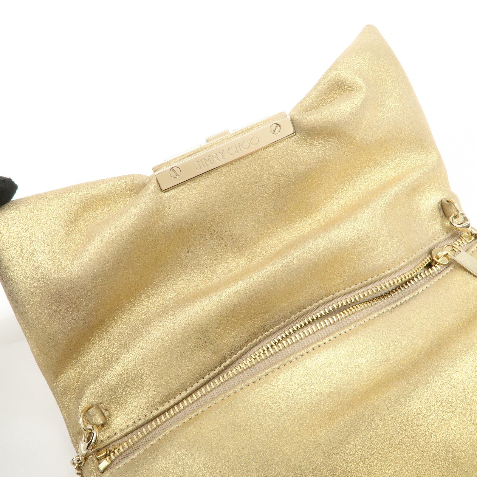 JIMMY CHOO Leather Mini Chain Shoulder Bag Rhine Stone Gold