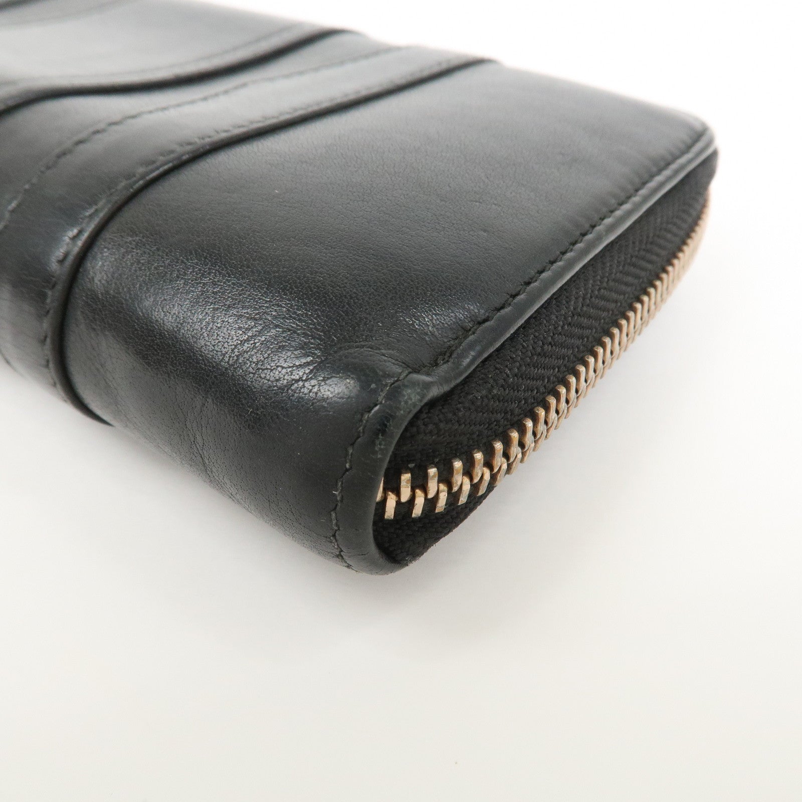 BVLGARI B-zero 1 Leather Zip Around Bi-fold Long Wallet Black