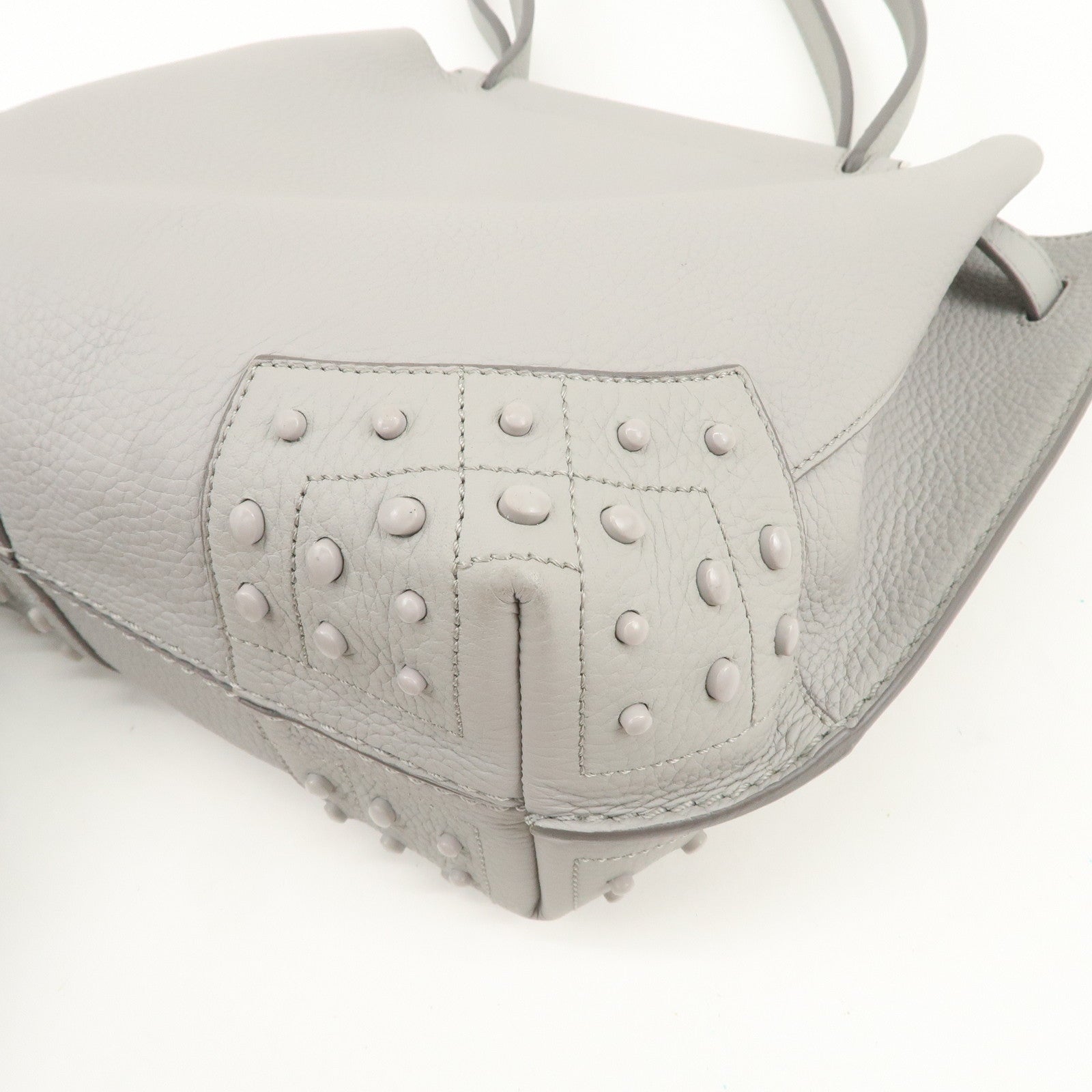 TOD’S Logo Leather Tote Bag Hand Bag Shoulder Bag Gray