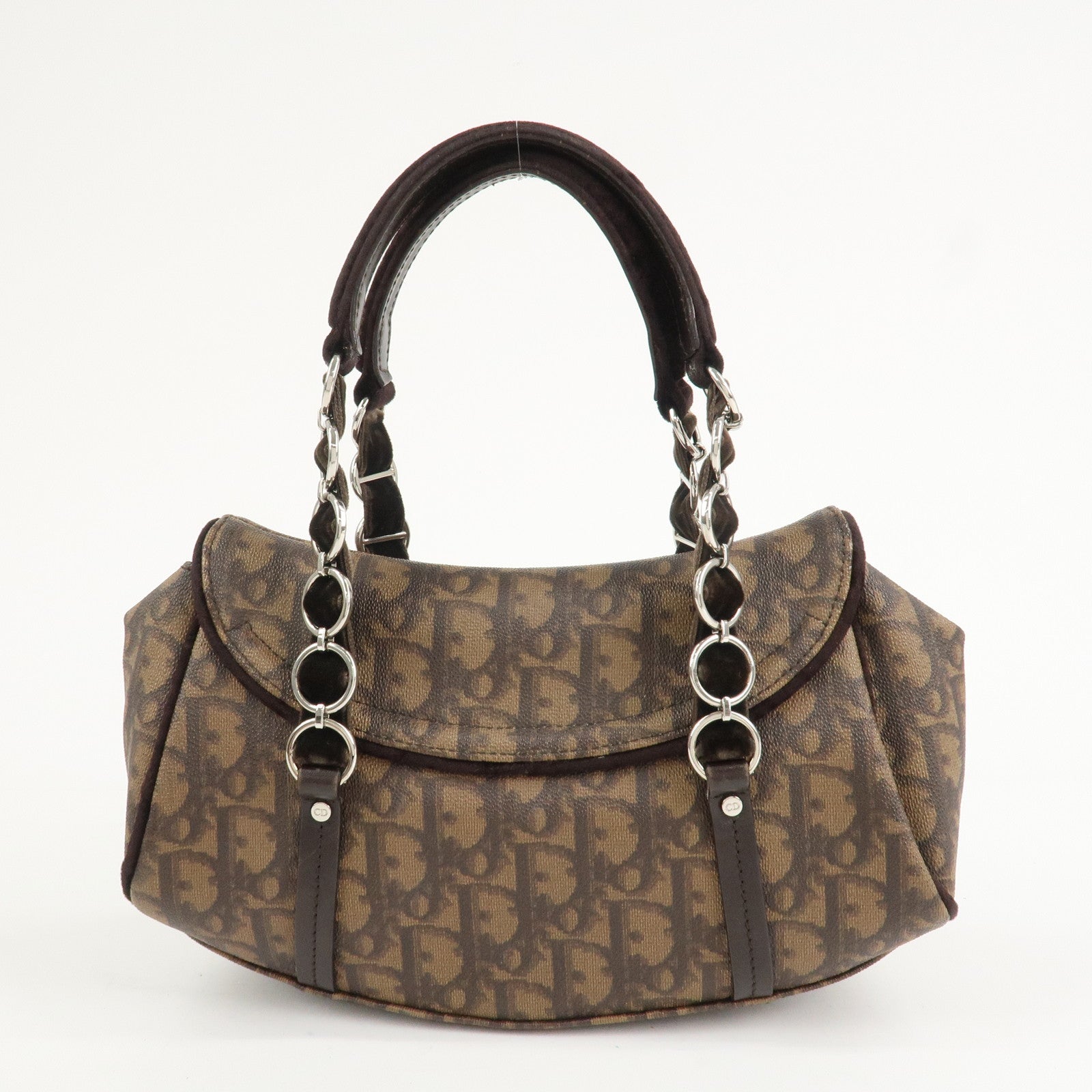 Christian Dior Trotter Romantic PVC Suede Hand Bag Brown