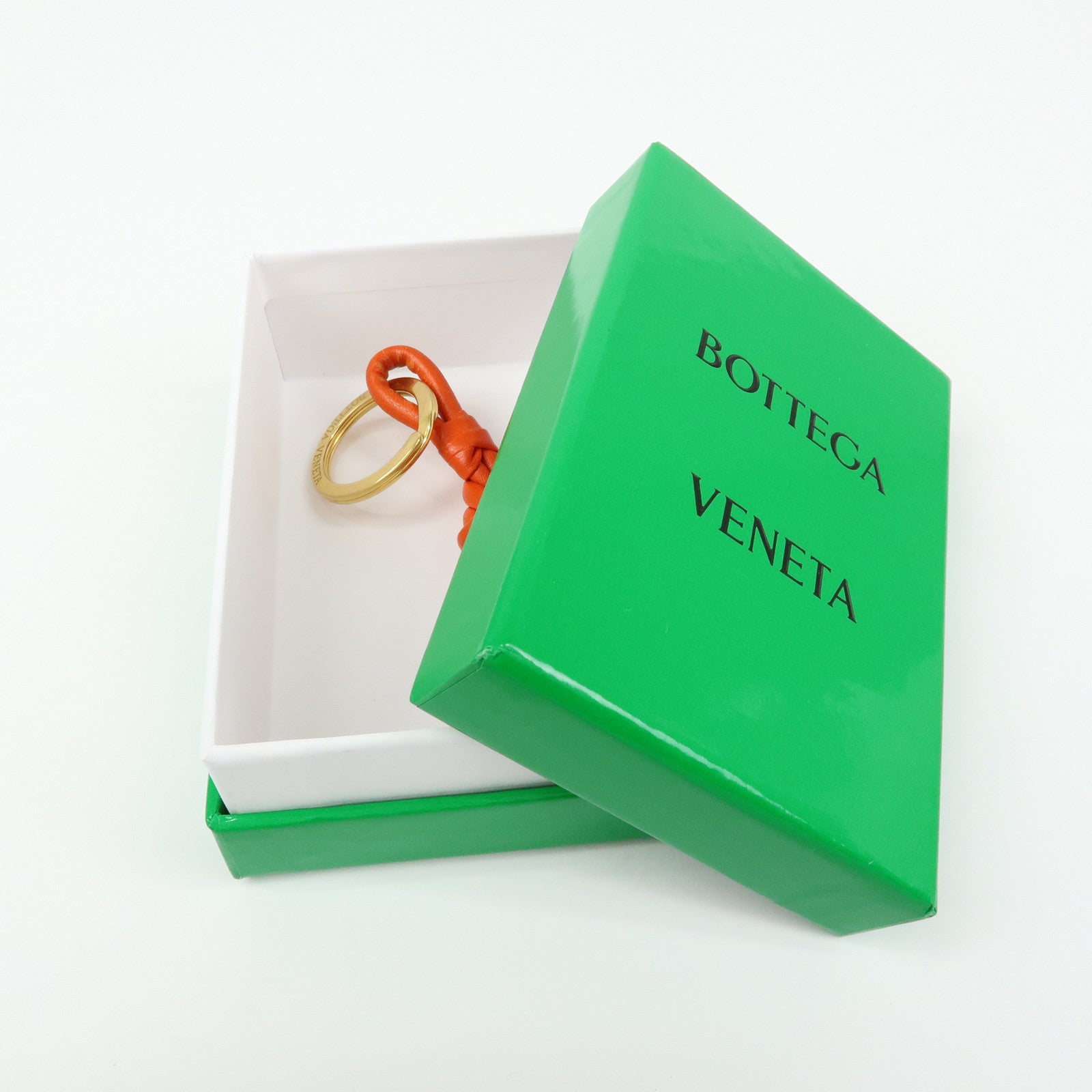 BOTTEGA VENETA Leather Metal Bag Charm Orange Gold