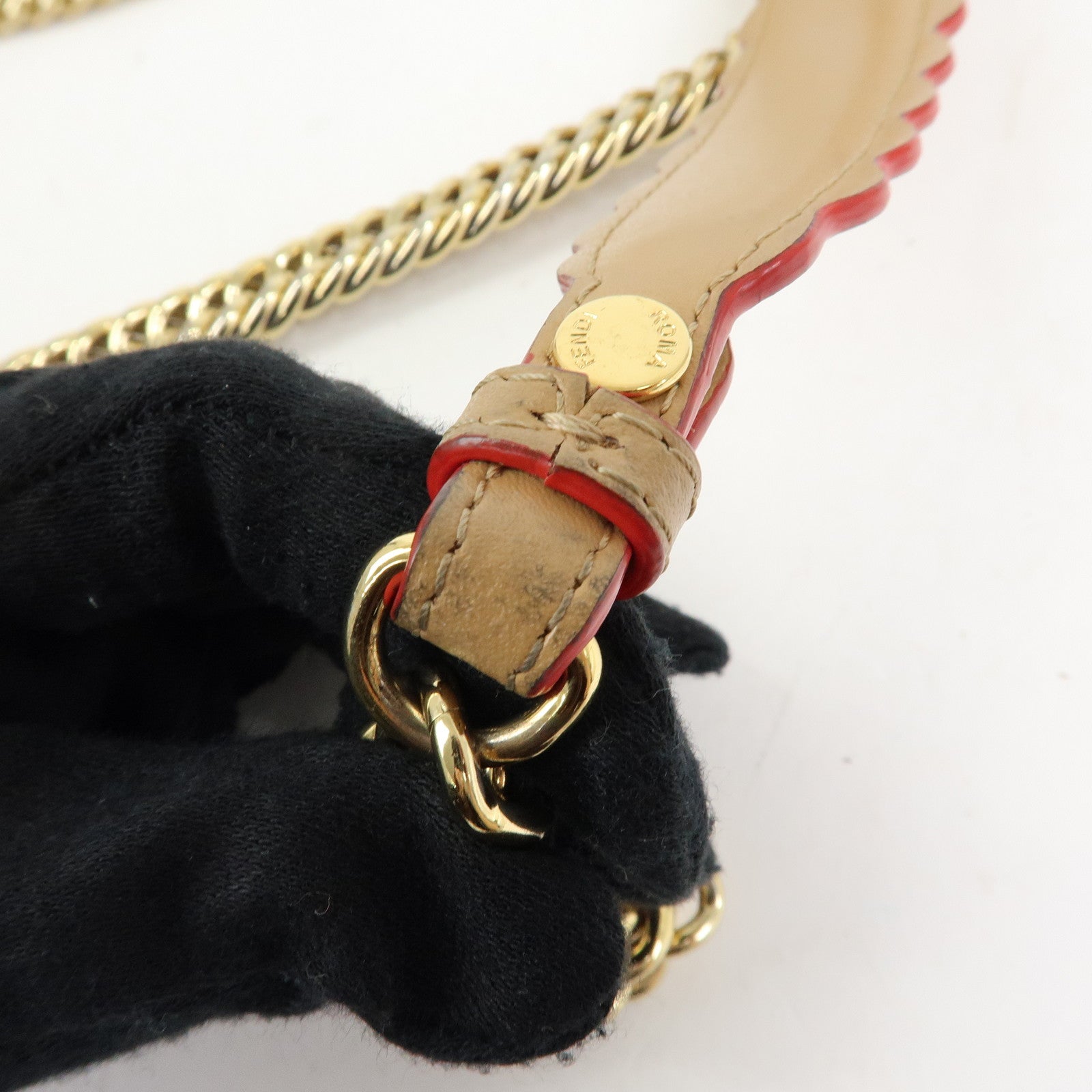FENDI Mini Kan I Leather Chain Shoulder Crossbody Bag Beige 8M0381