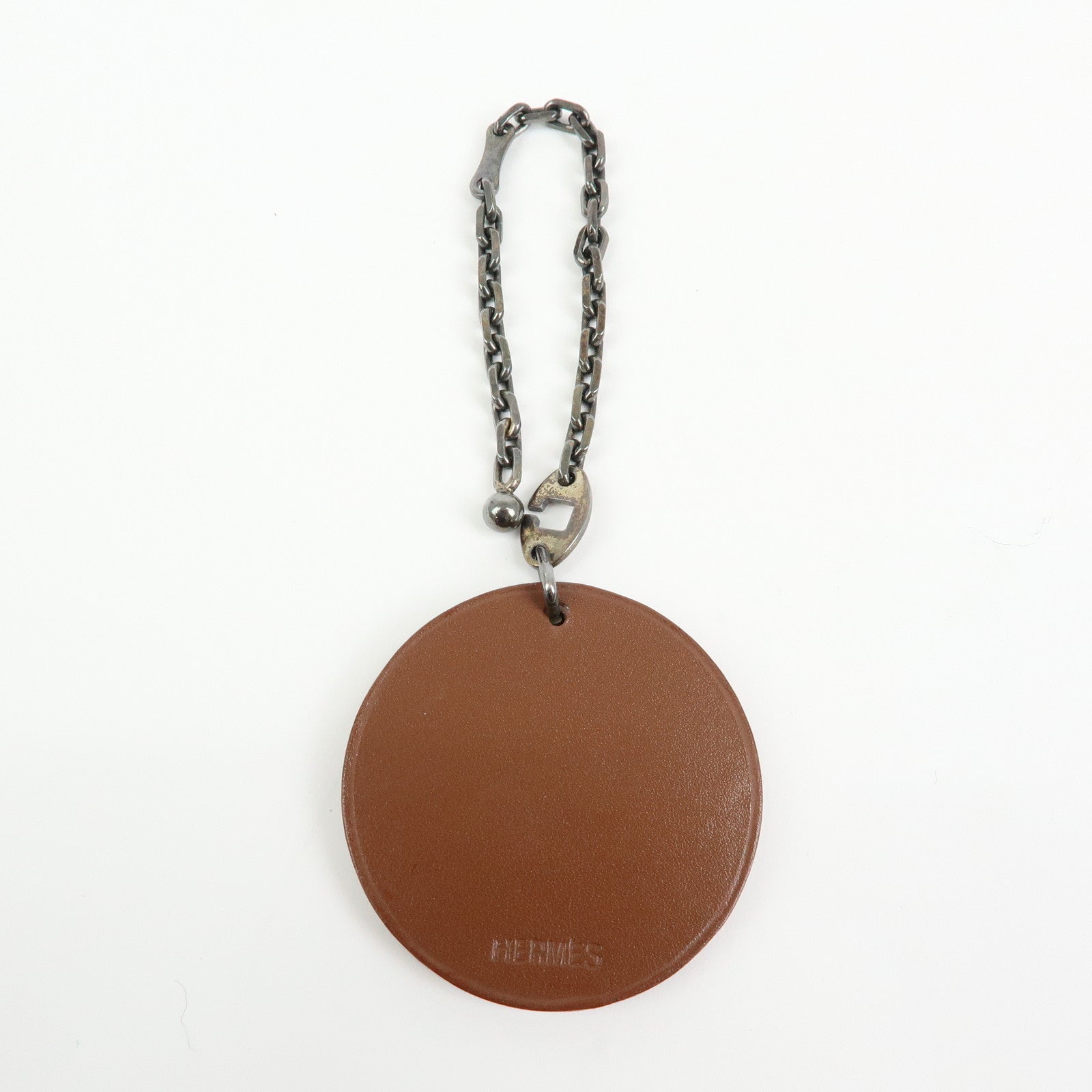 HERMES Leather Bag Charm Key Holder Monkey Brown Yellow