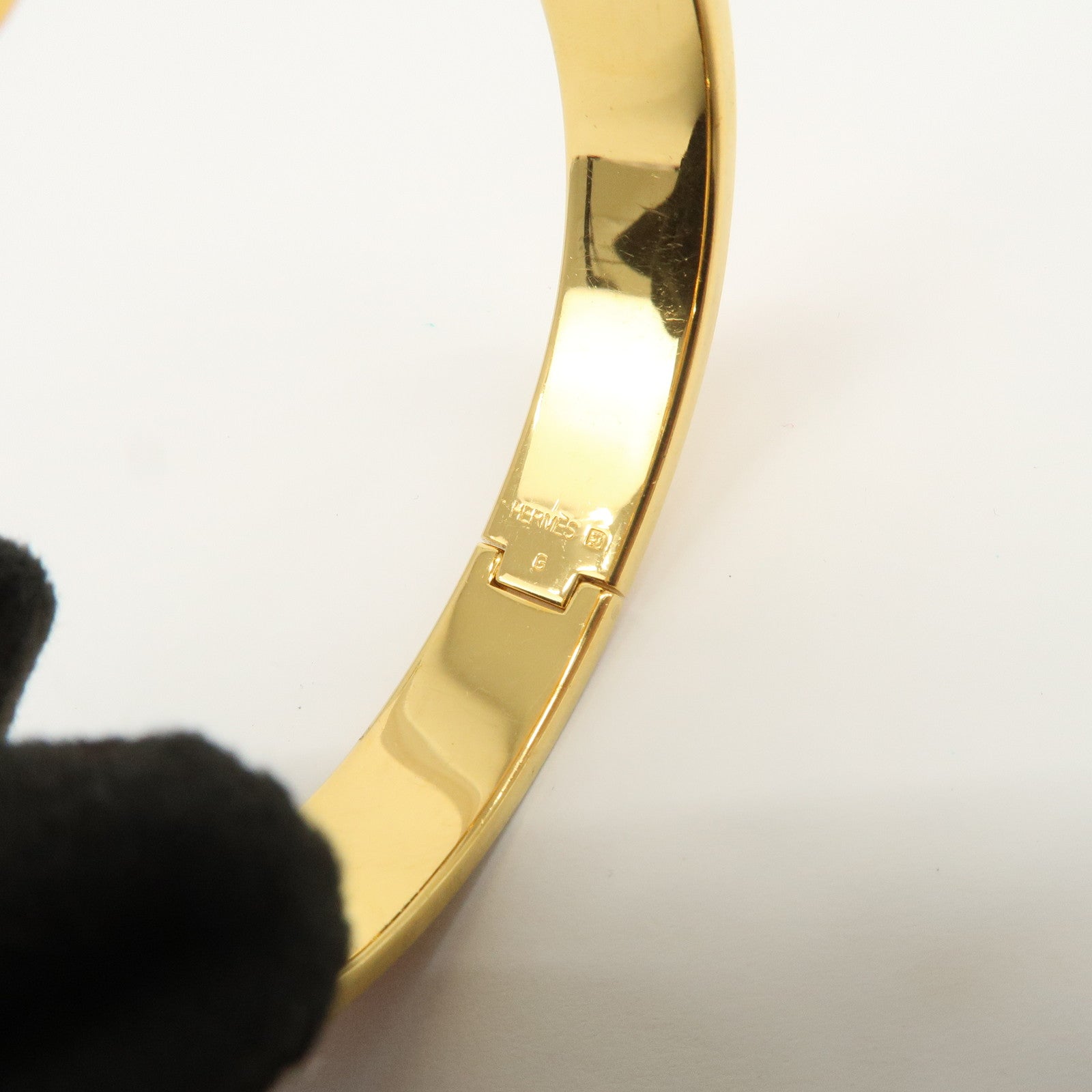 HERMES Clik Clac PM H Logo Metal Bracelet Gold Orange