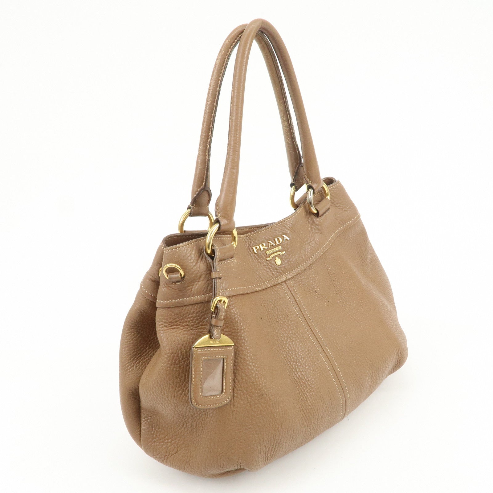 PRADA Calf Leather 2Way Bag Hand Bag Shoulder Bag Brown