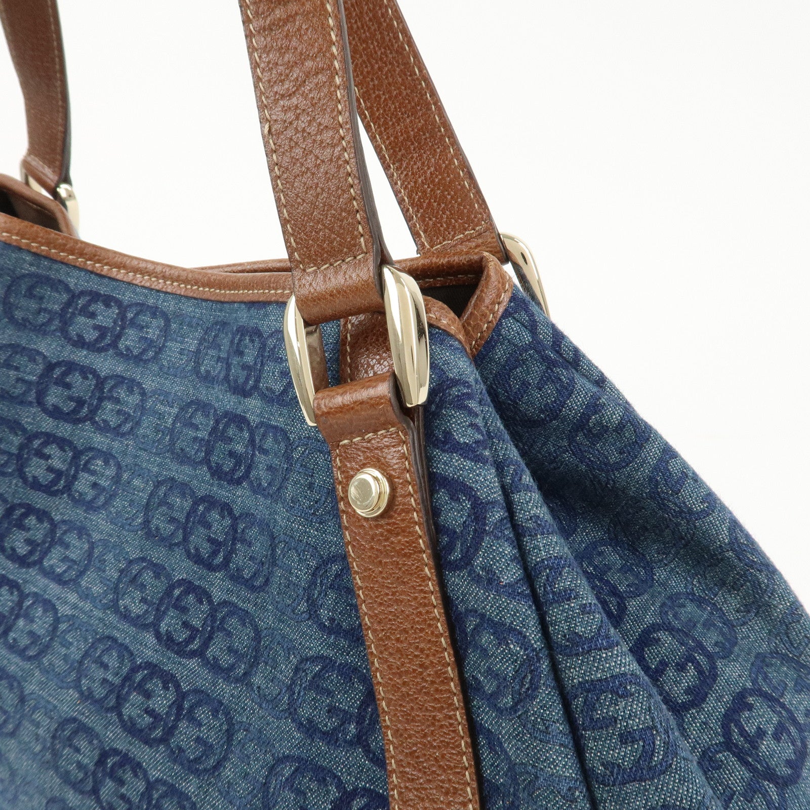 GUCCI Abbey GG Monogram Denim Leather Tote Bag Hand Bag130736