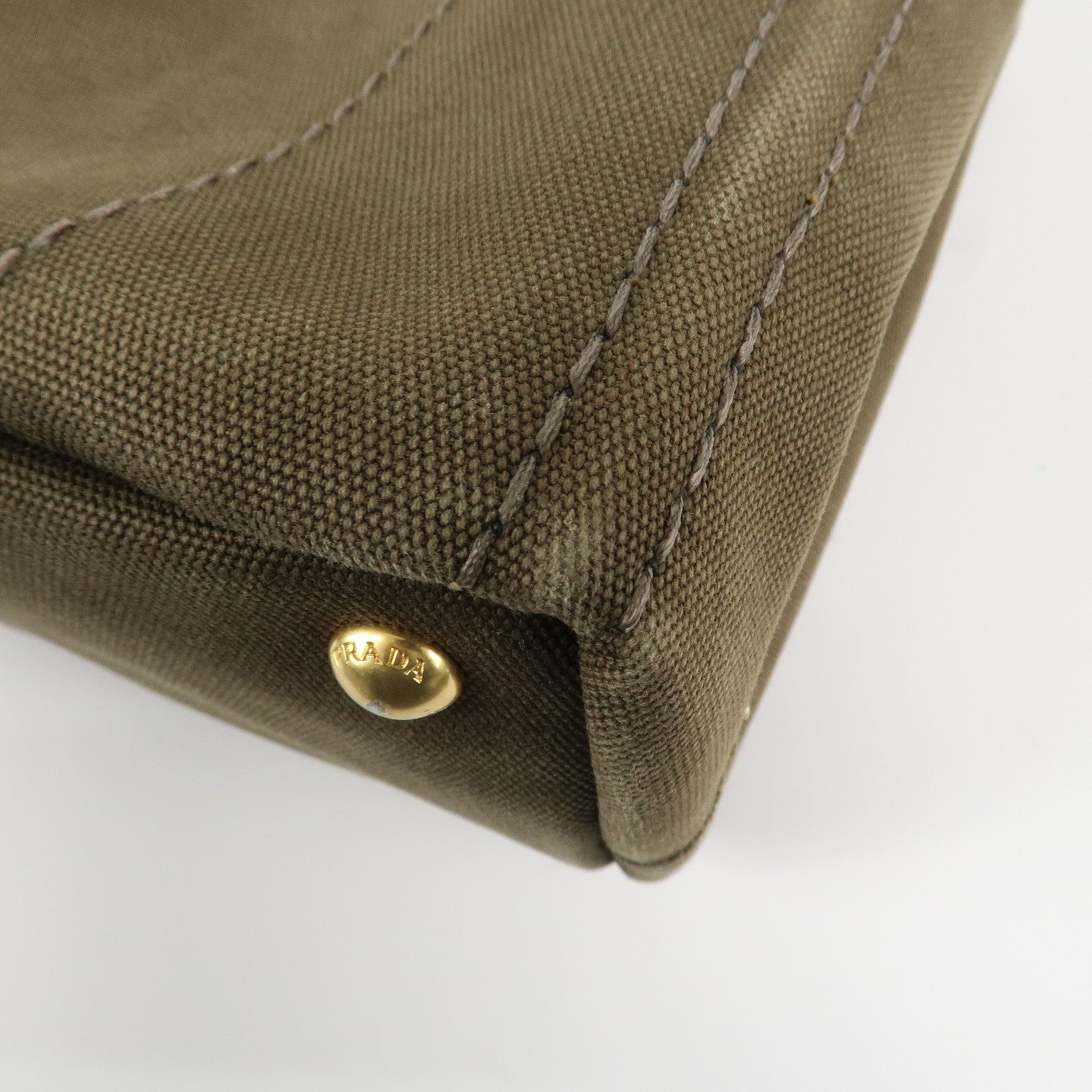 PRADA Logo Canapa Mini Canvas Tote Bag Hand Bag Khaki BN2439 Used