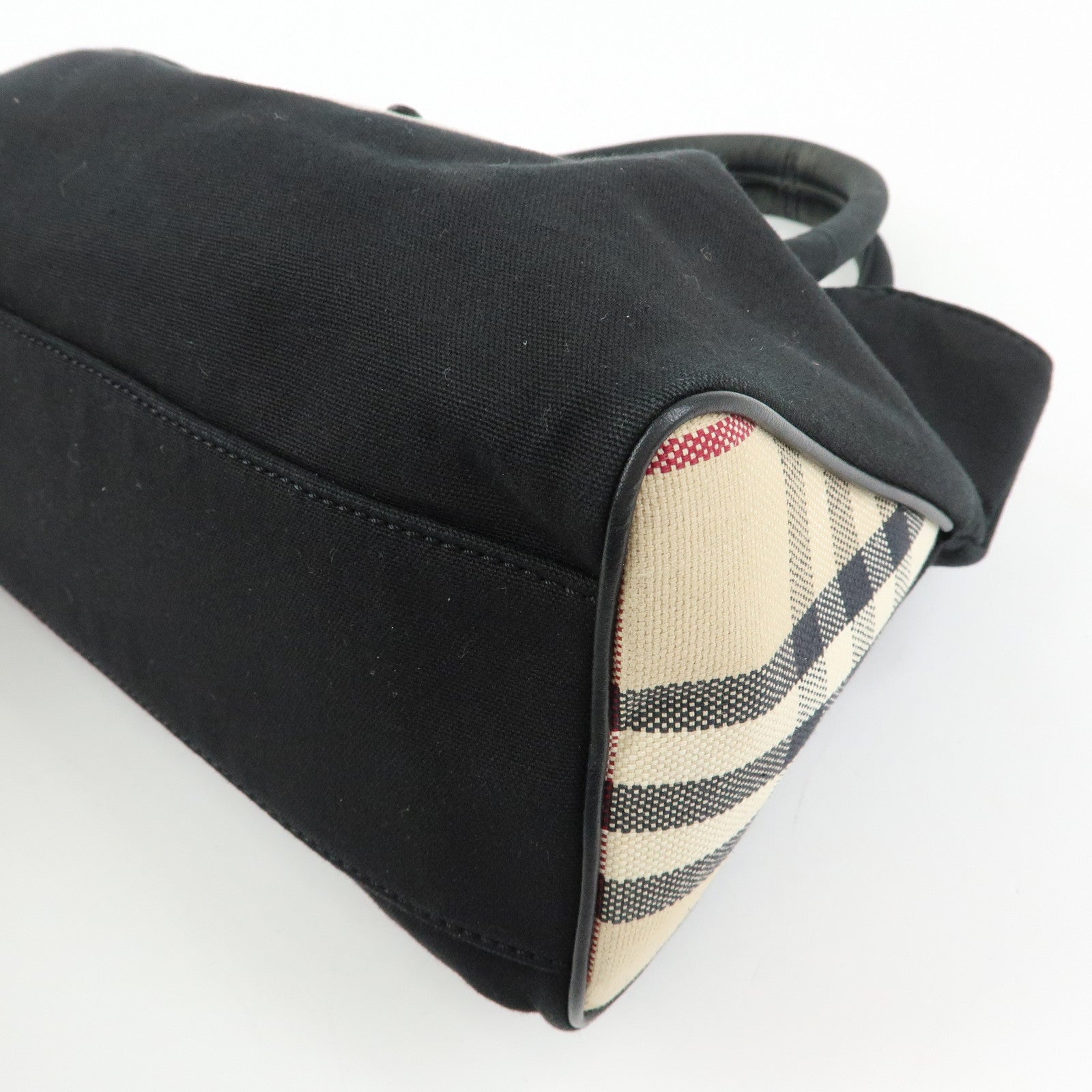 BURBERRY Canvas Leather Tote Bag Hand Bag Plaid Black