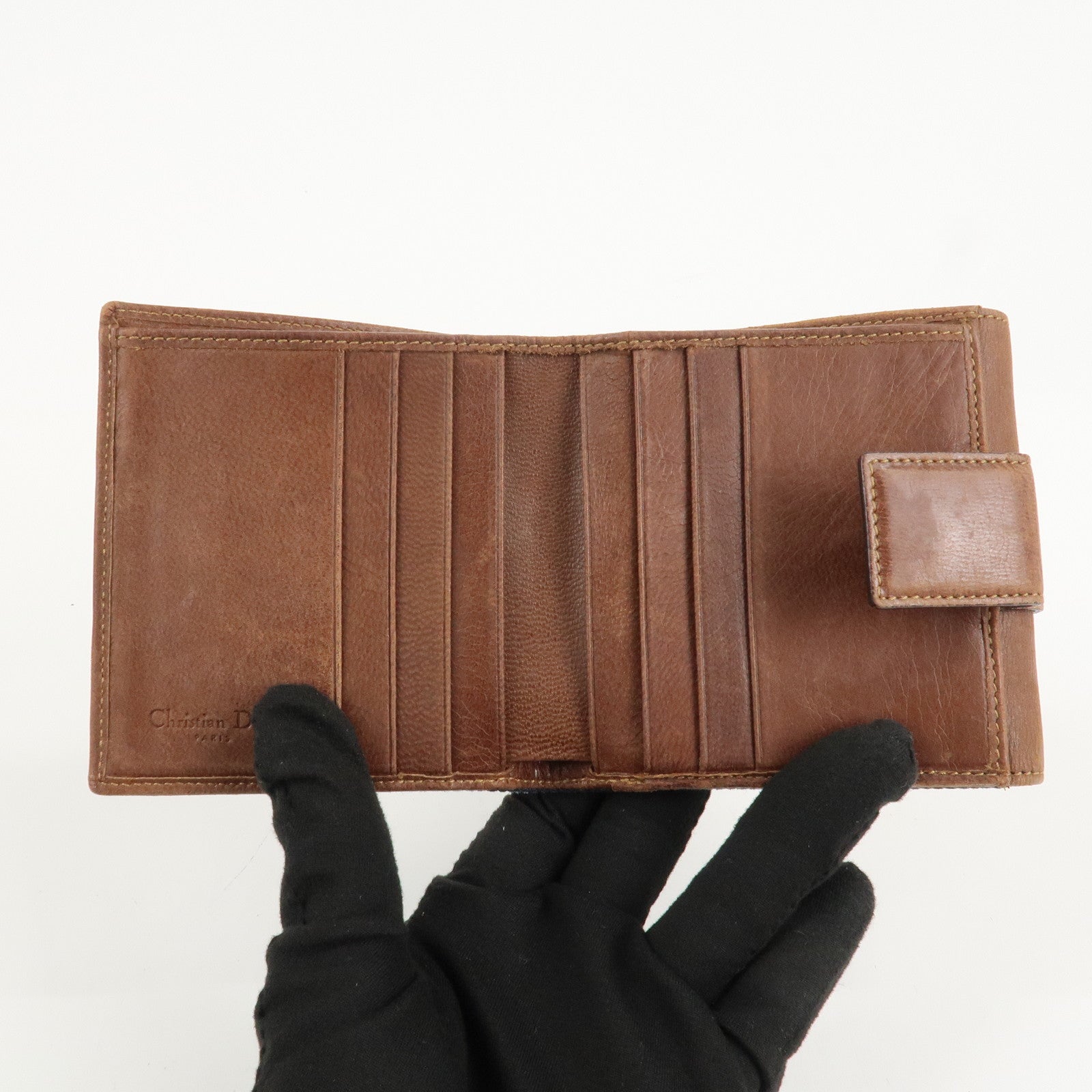 Christian Dior Leather Denim Bi-fold Compact Wallet 46BM-0024 Used