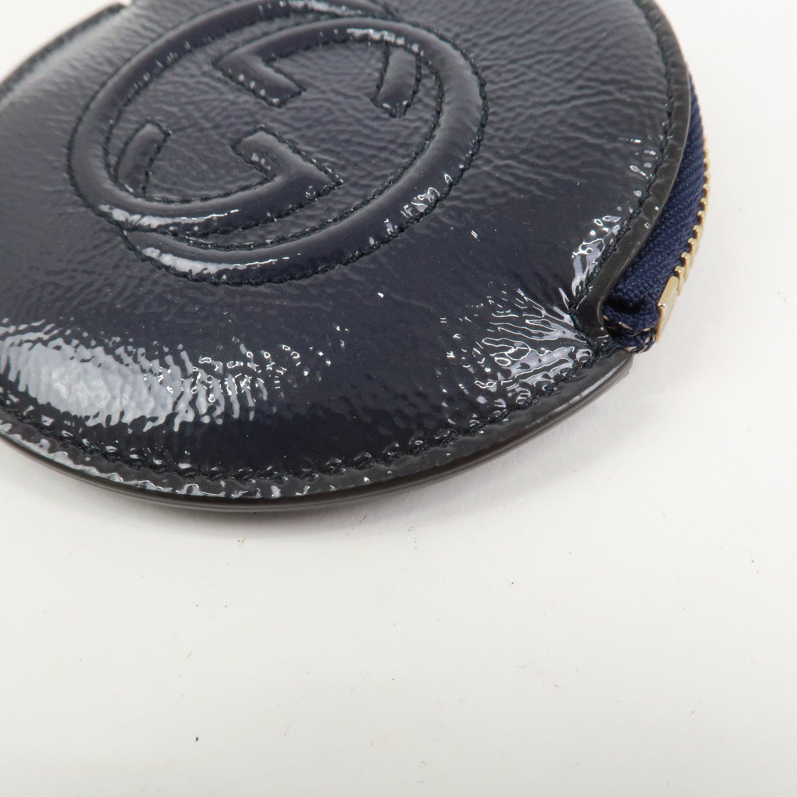 GUCCI Interlocking G Patent Leather Coin Case Navy 337946
