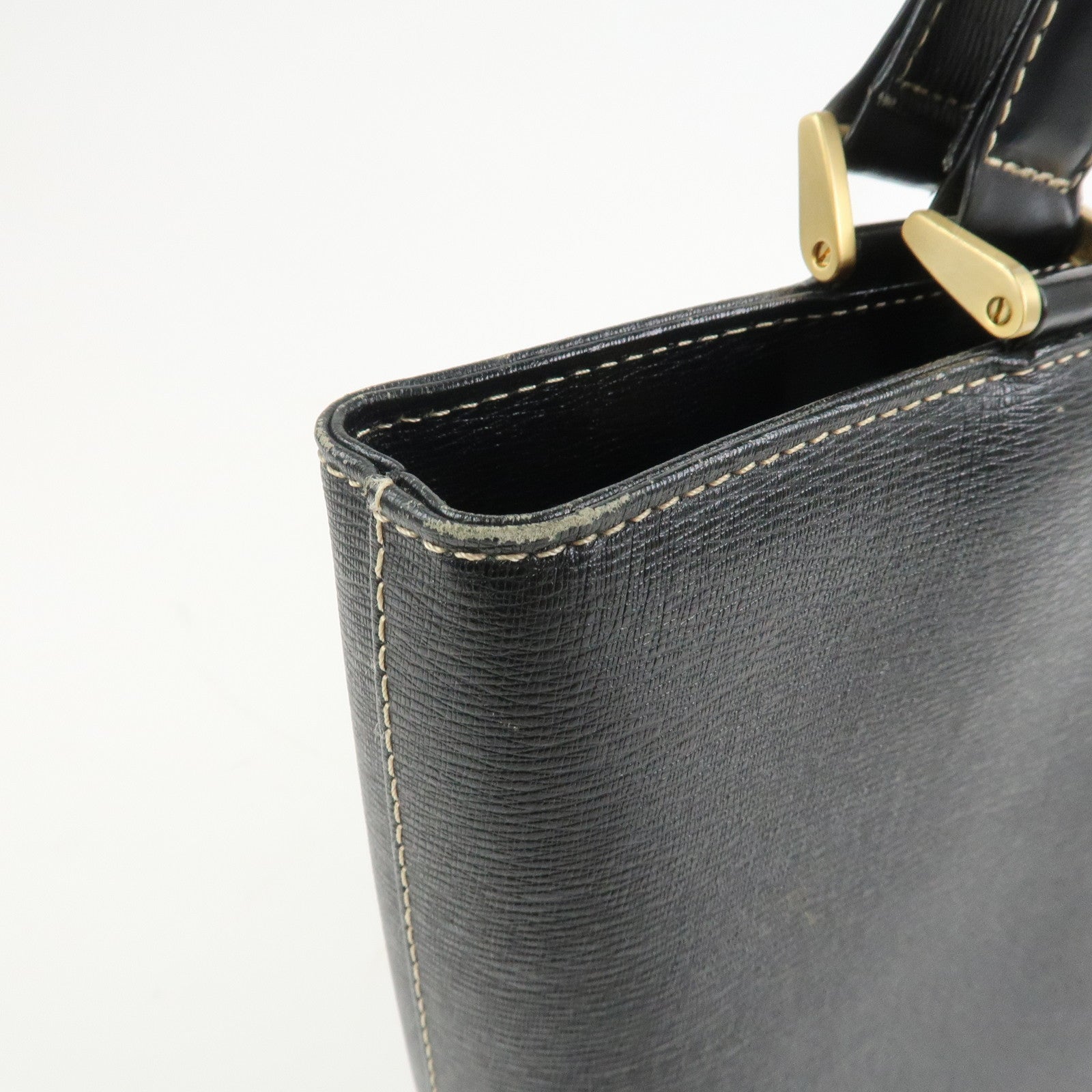 BURBERRY Logo Leather Tote Bag Shoulder Bag Hand Bag Black