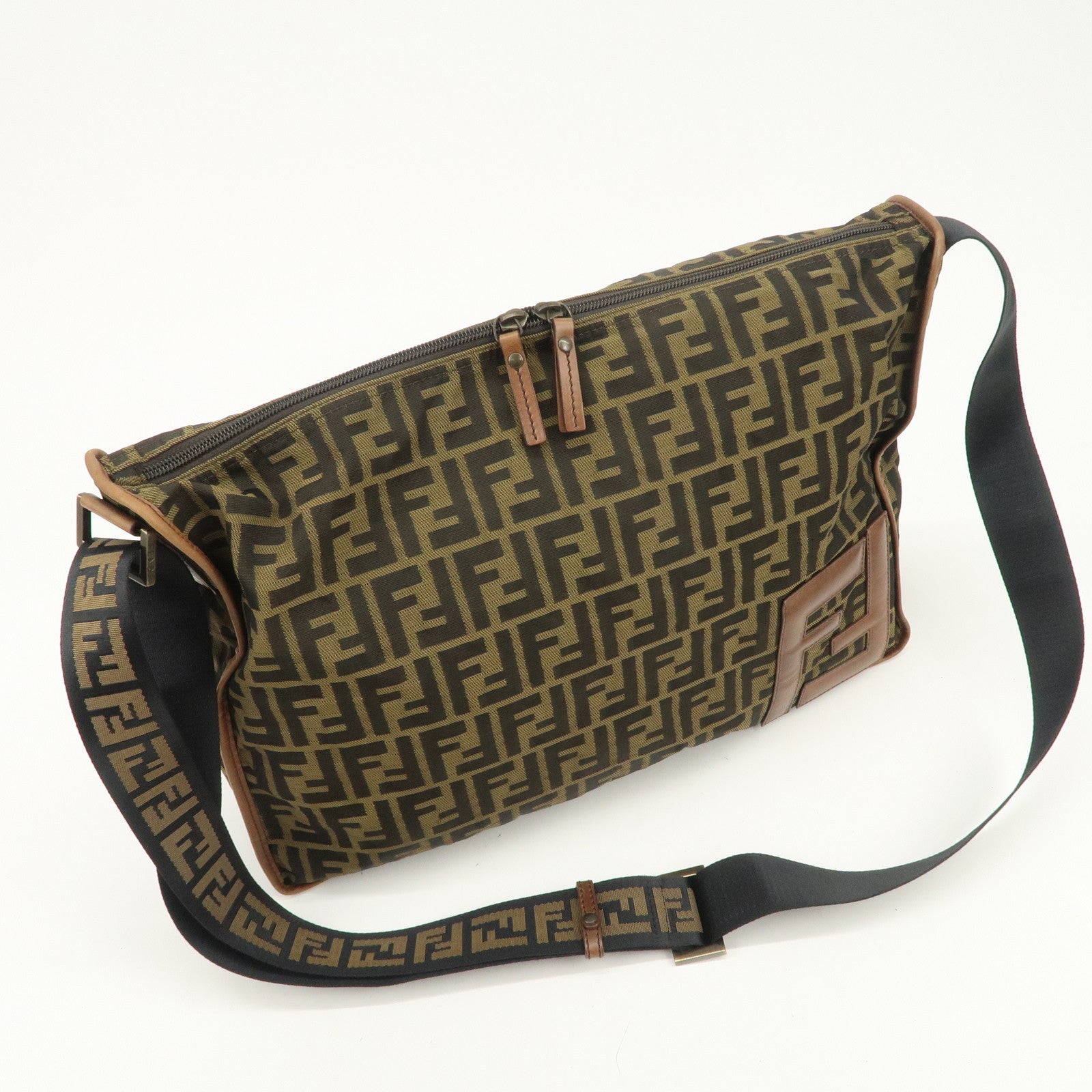 FENDI Zucca Canvas Leather Shoulder Bag Crossbody Bag Brown 7VA148
