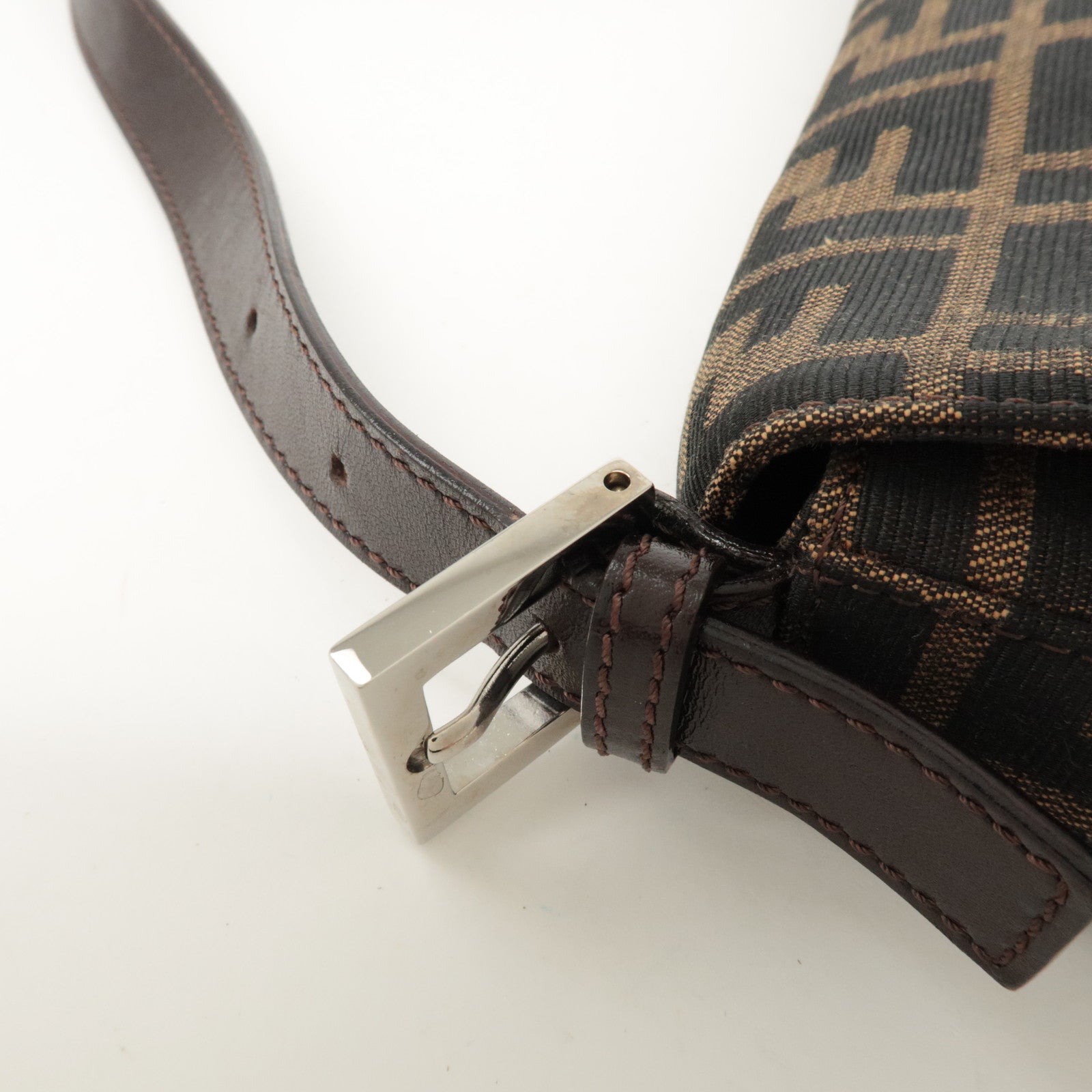 FENDI Mamma Baguette Zucca Canvas Shoulder Bag Black Brown 26421 Used