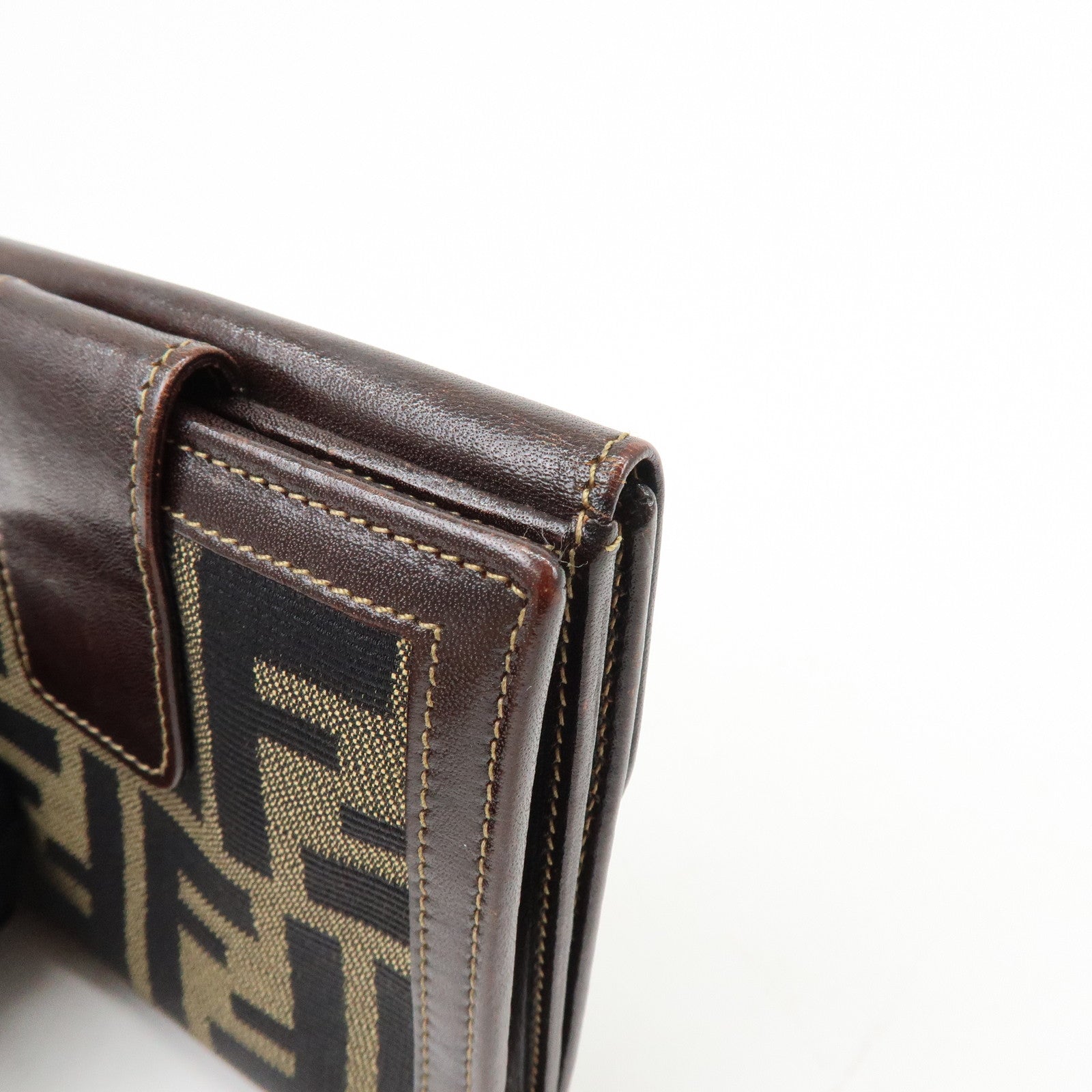 FENDI Zucca Canvas Leather Compact Wallet Brown 2251-01695-079