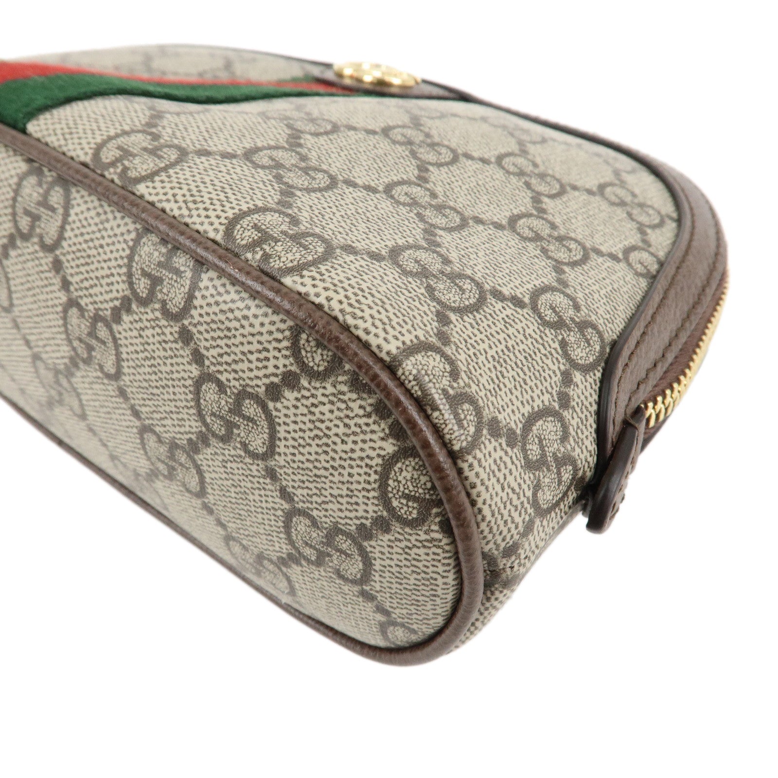 GUCCI Sherry GG Supreme Leather Large Cosmetic Pouch Beige Brown 625551 Used