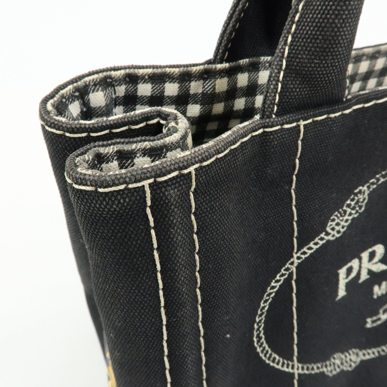 PRADA Canapa Mini Triangle Logo Canvas 2Way Hand Bag Black 1BG439