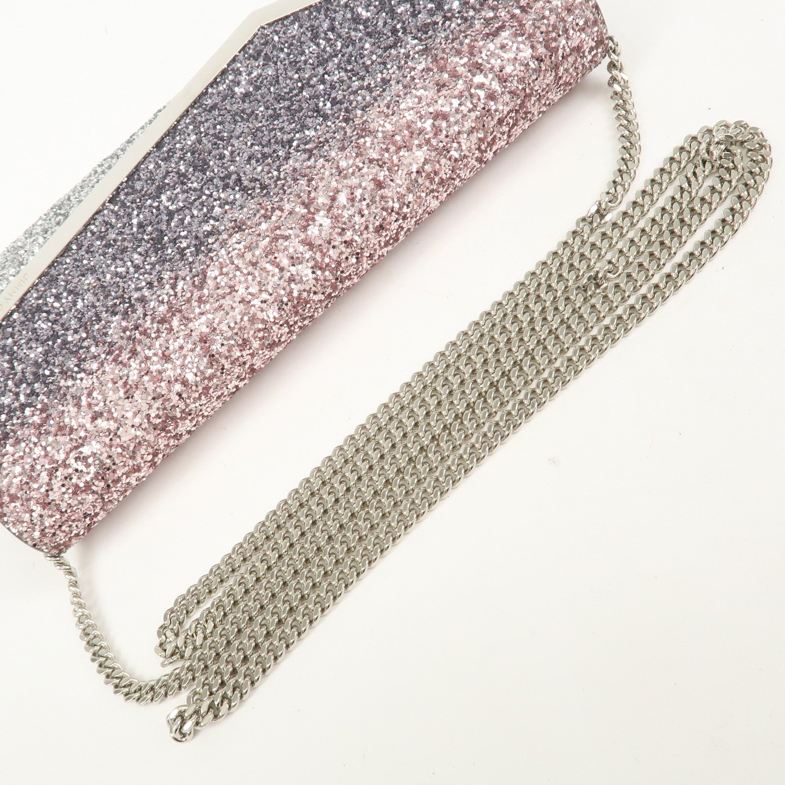 JIMMY CHOO Chain Shoulder Bag Clutch Bag Glitter Pink Gray Silver