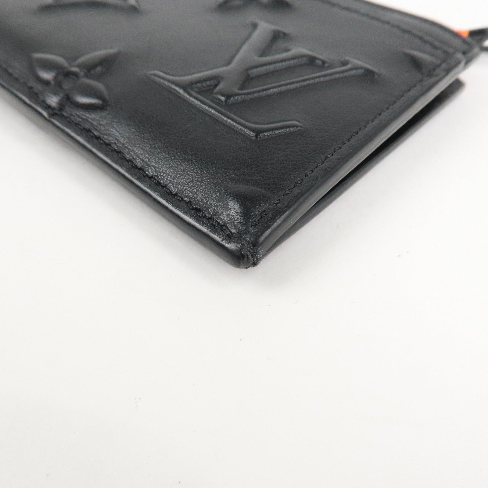 Louis Vuitton Monogram Seal Leather Coin Card Holder Black M80827 Used