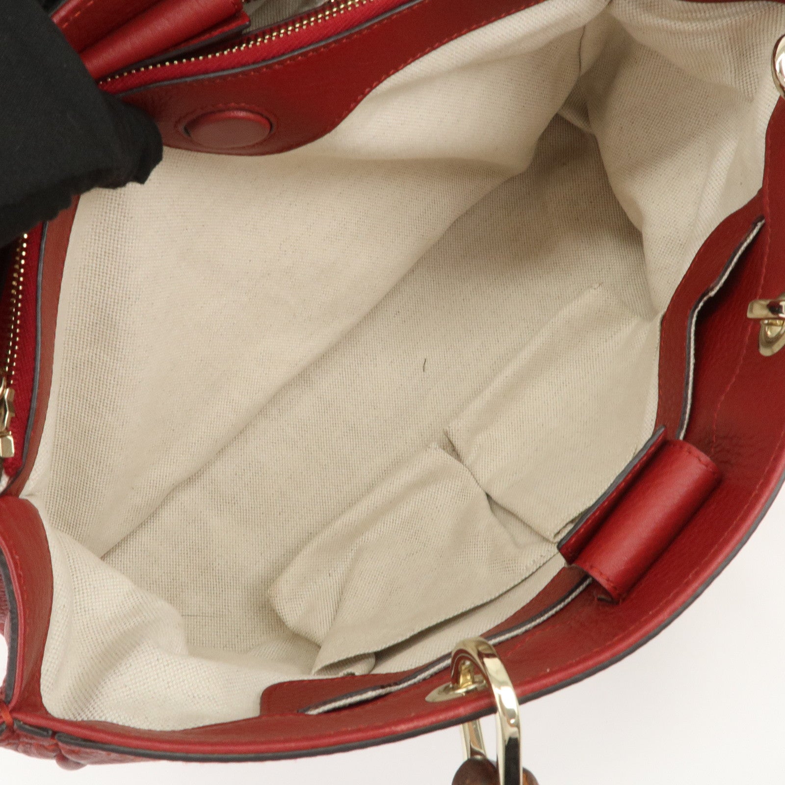 GUCCI Bamboo Shopper Medium 2Way Shoulder Hand Bag Red 323660