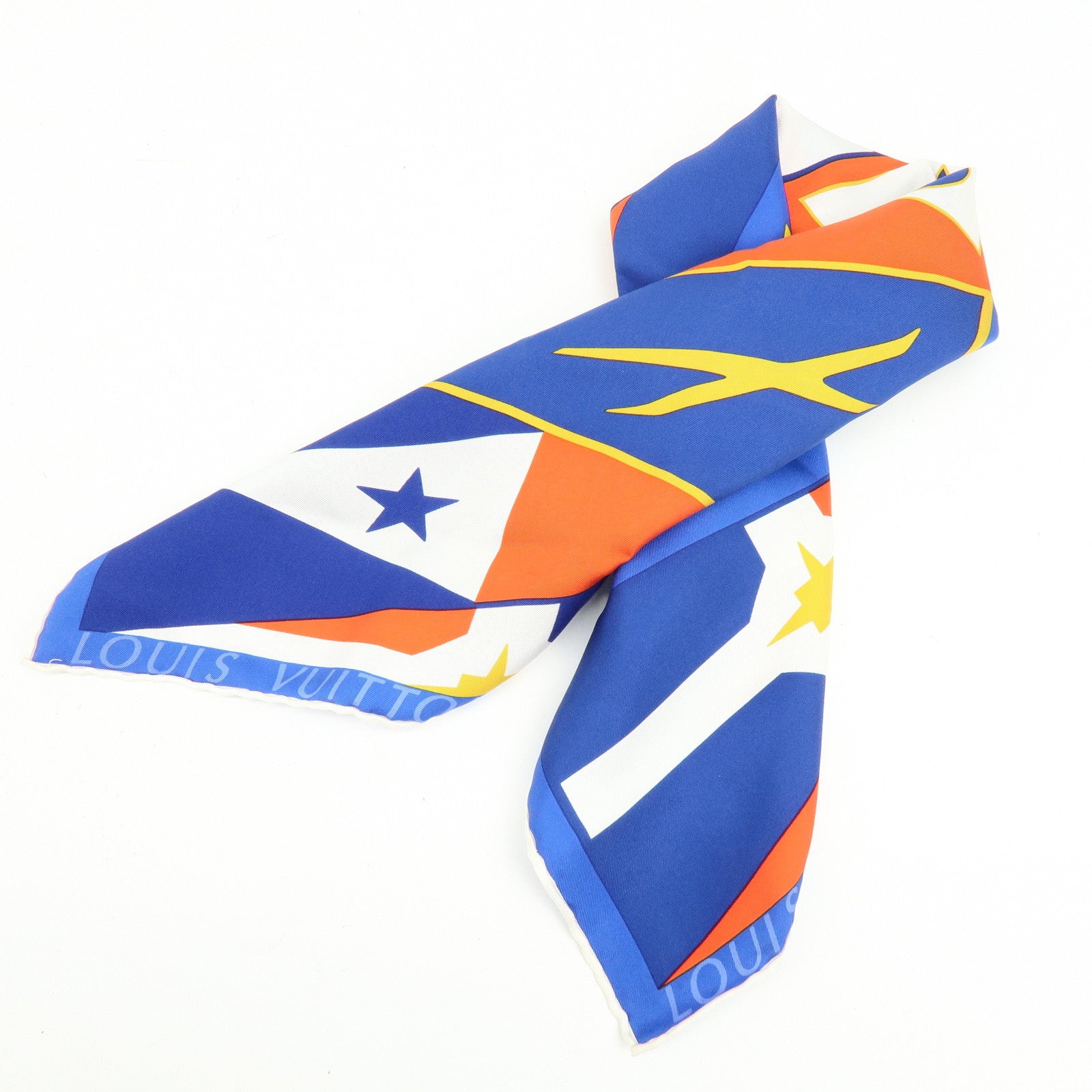 Louis Vuitton LV Cup Silk 100% Scarf Flag Print Blue Red White