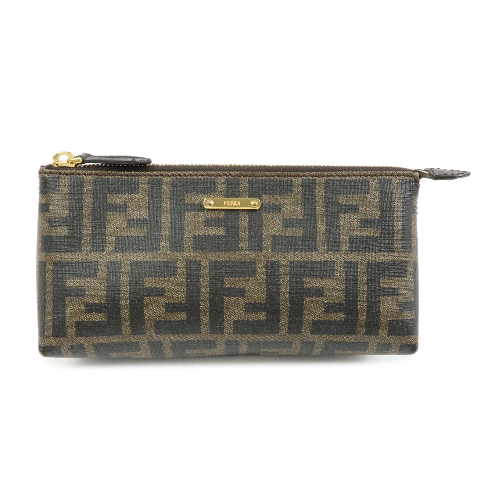 FENDI Zucca PVC Leather Cosmetic Pouch Brown Black 7N0074