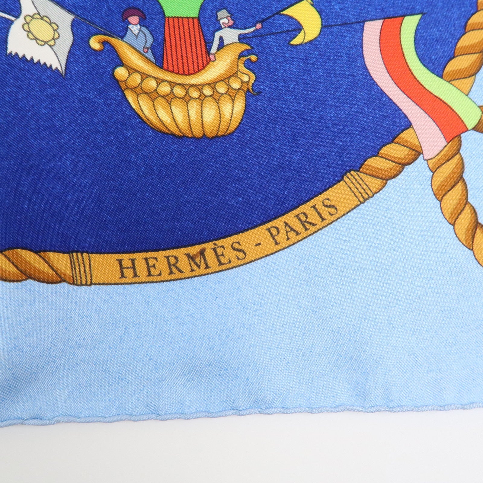 HERMES Carre 90 Silk 100% Scarf LES FOLIES DU CIEL Blue Multicolor