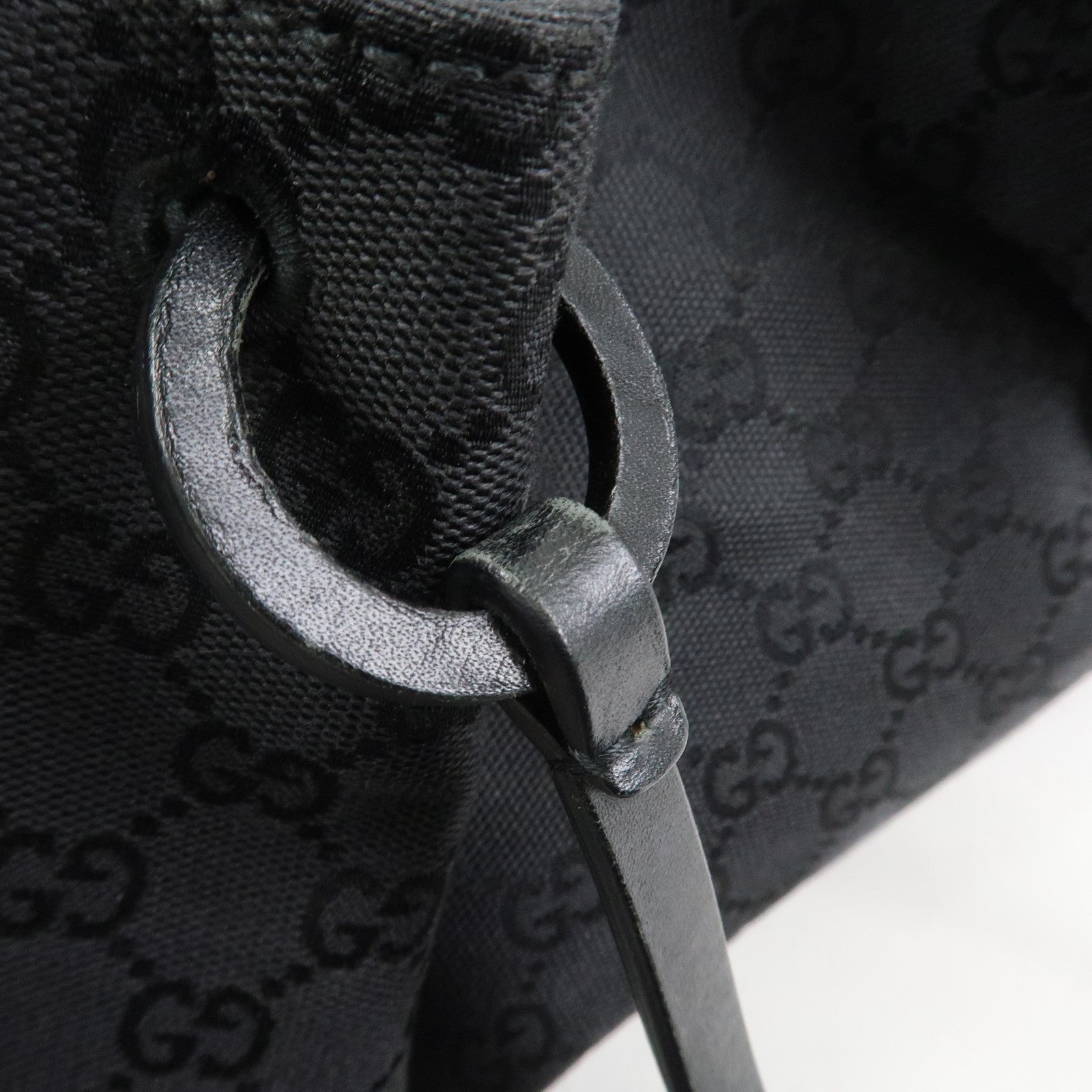 GUCCI GG Monogram Canvas Leather Tote Shoulder Bag Black 94898