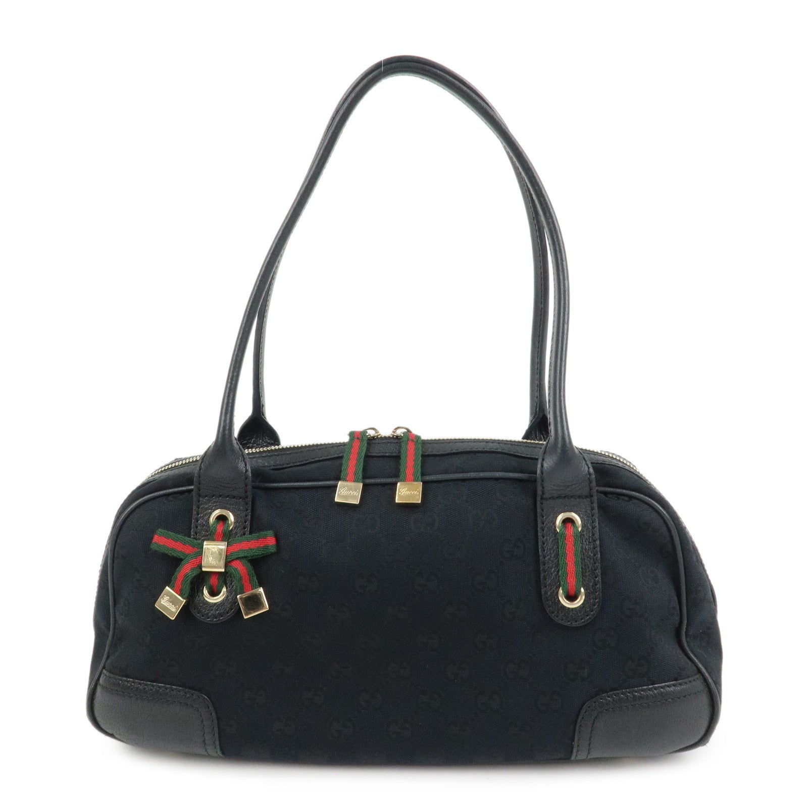 GUCCI Princy Sherry GG Canvas Leather Boston Bag Black 161720