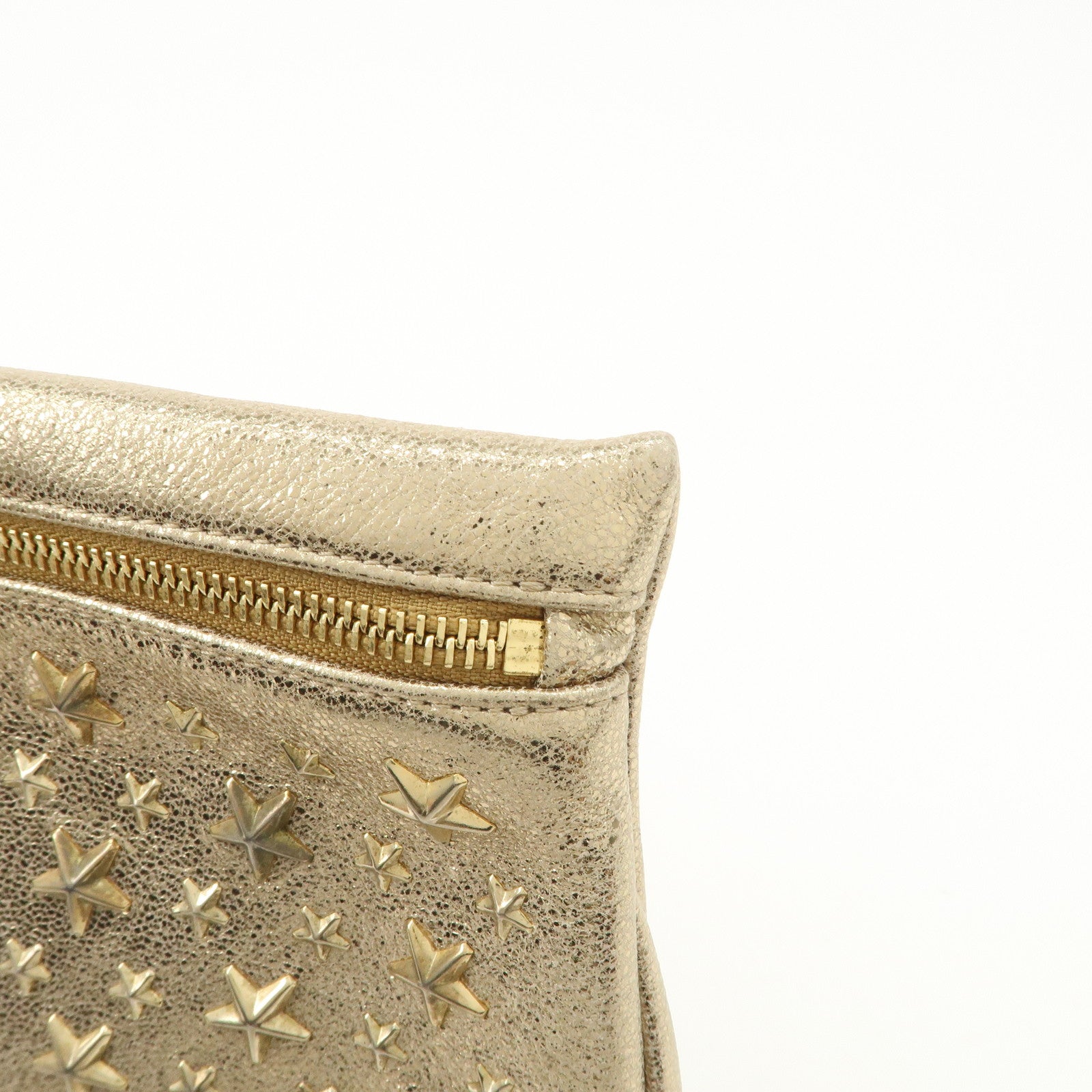 JIMMY CHOO Star Studs Leather Clutch Bag Gold Used