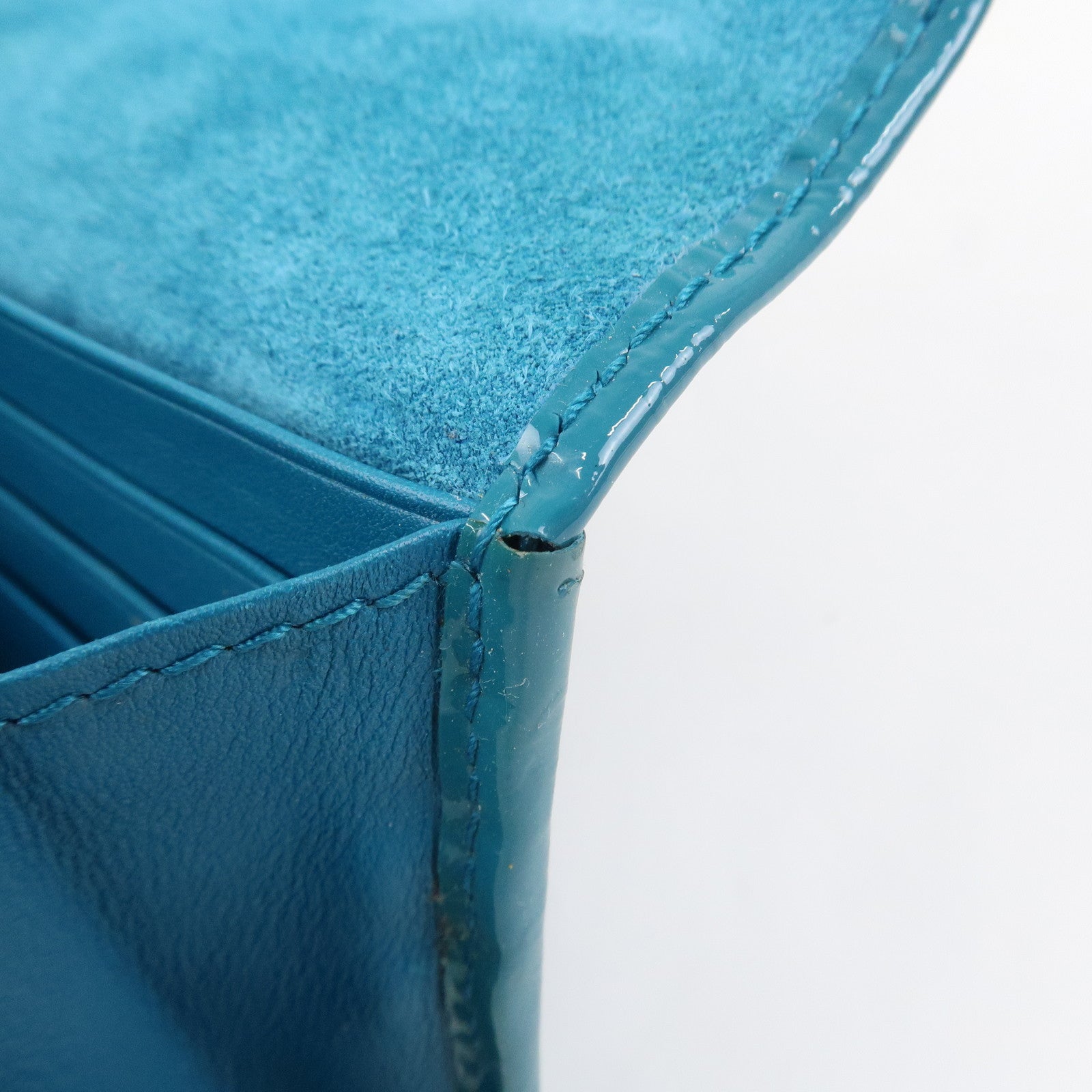 GUCCI Patent Leather Flap Long Wallet Blue Green 309760