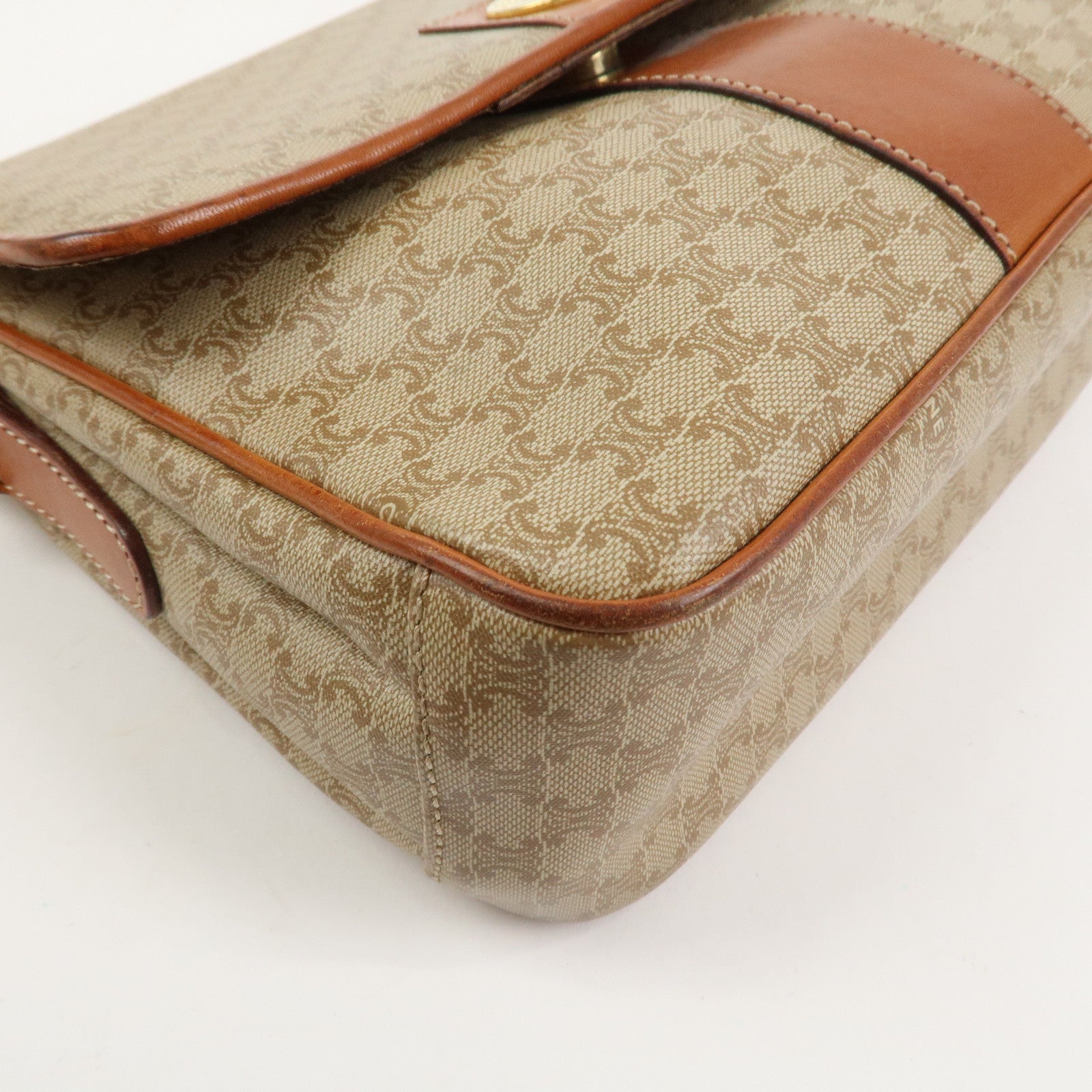 CELINE Macadam PVC Leather Shoulder Bag Crossbody Bag Beige Brown