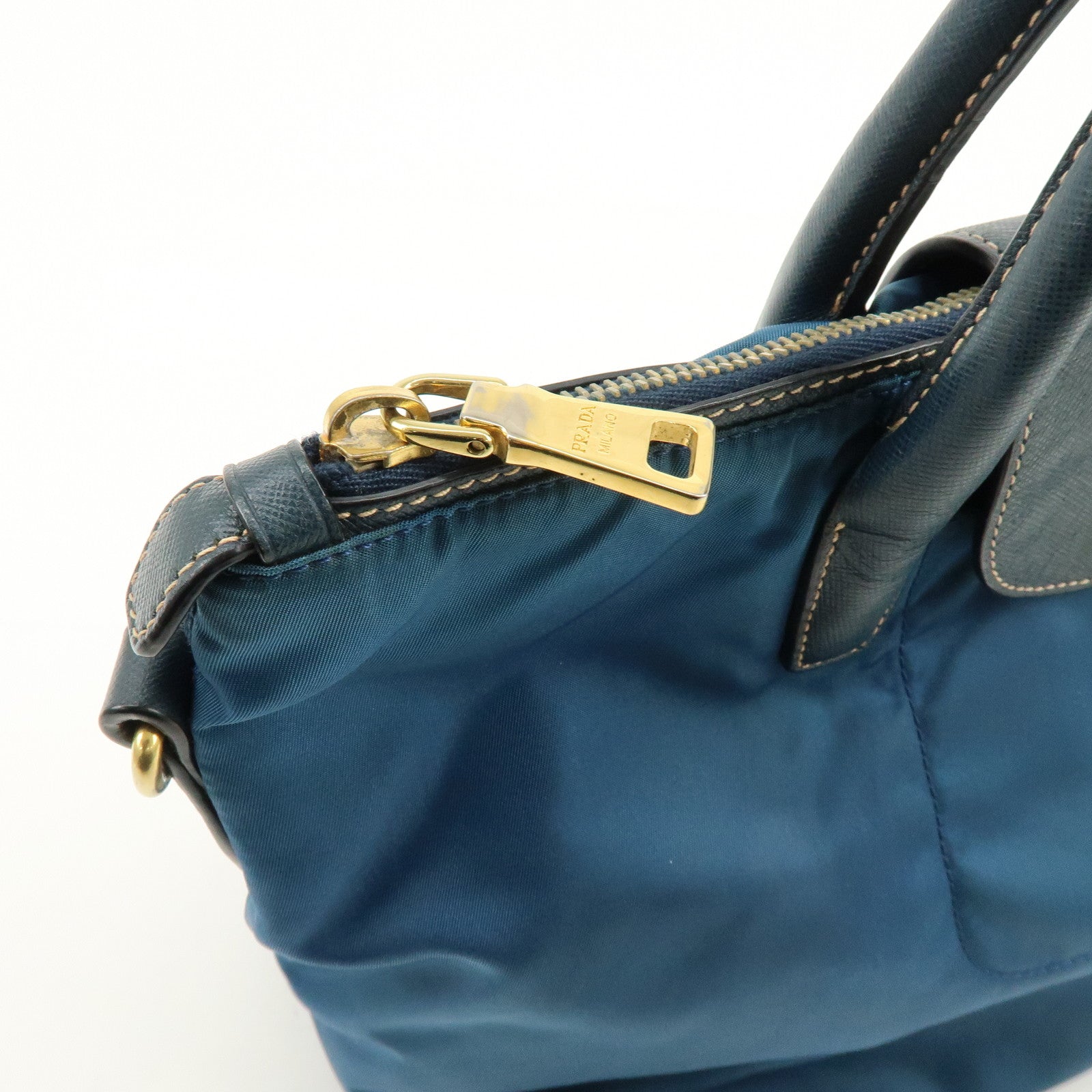 PRADA Triangle Logo 2Way Bag Hand Bag Shoulder Bag Blue BN2541
