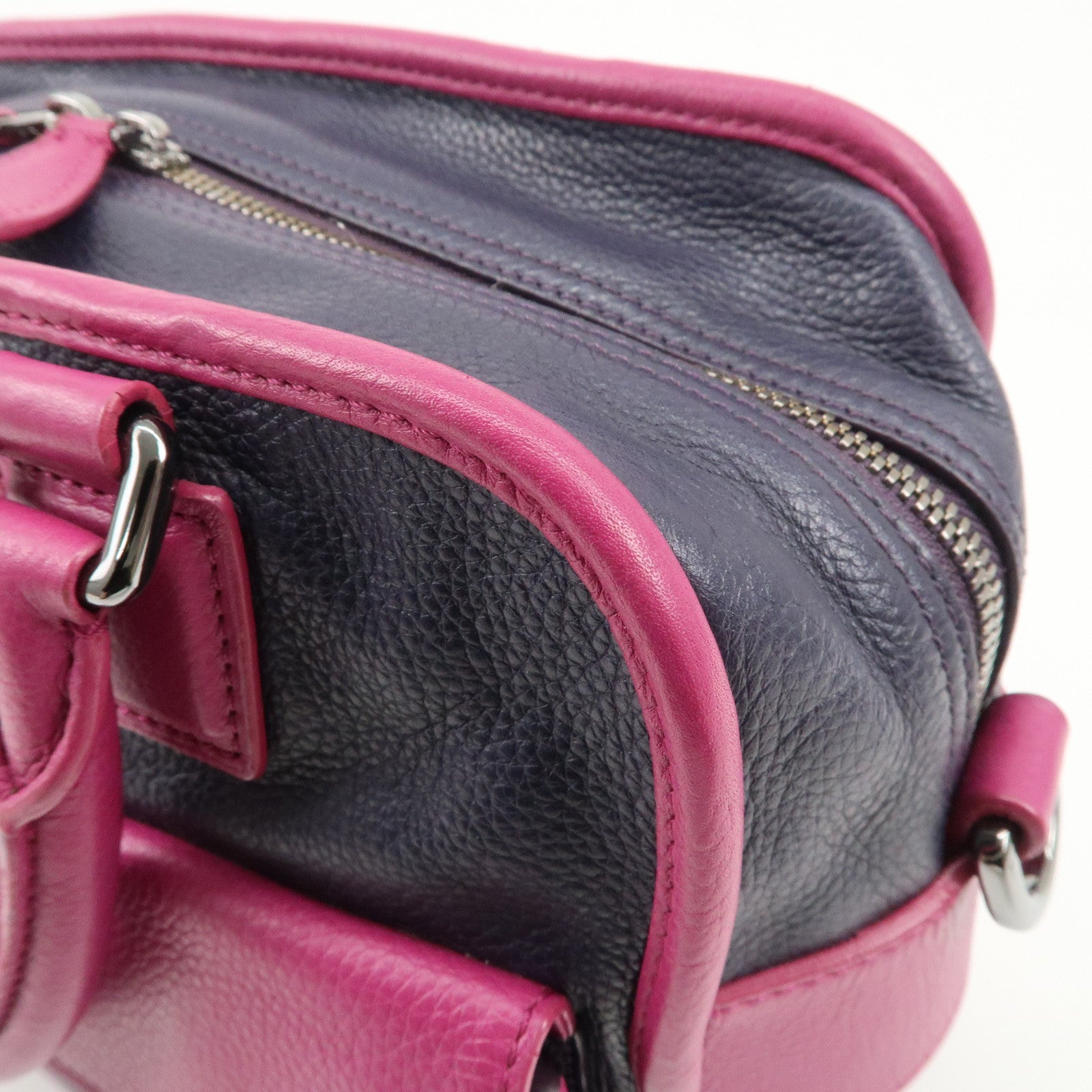 LOEWE Cruz Leather 2Way Hand Bag Navy Purple Used