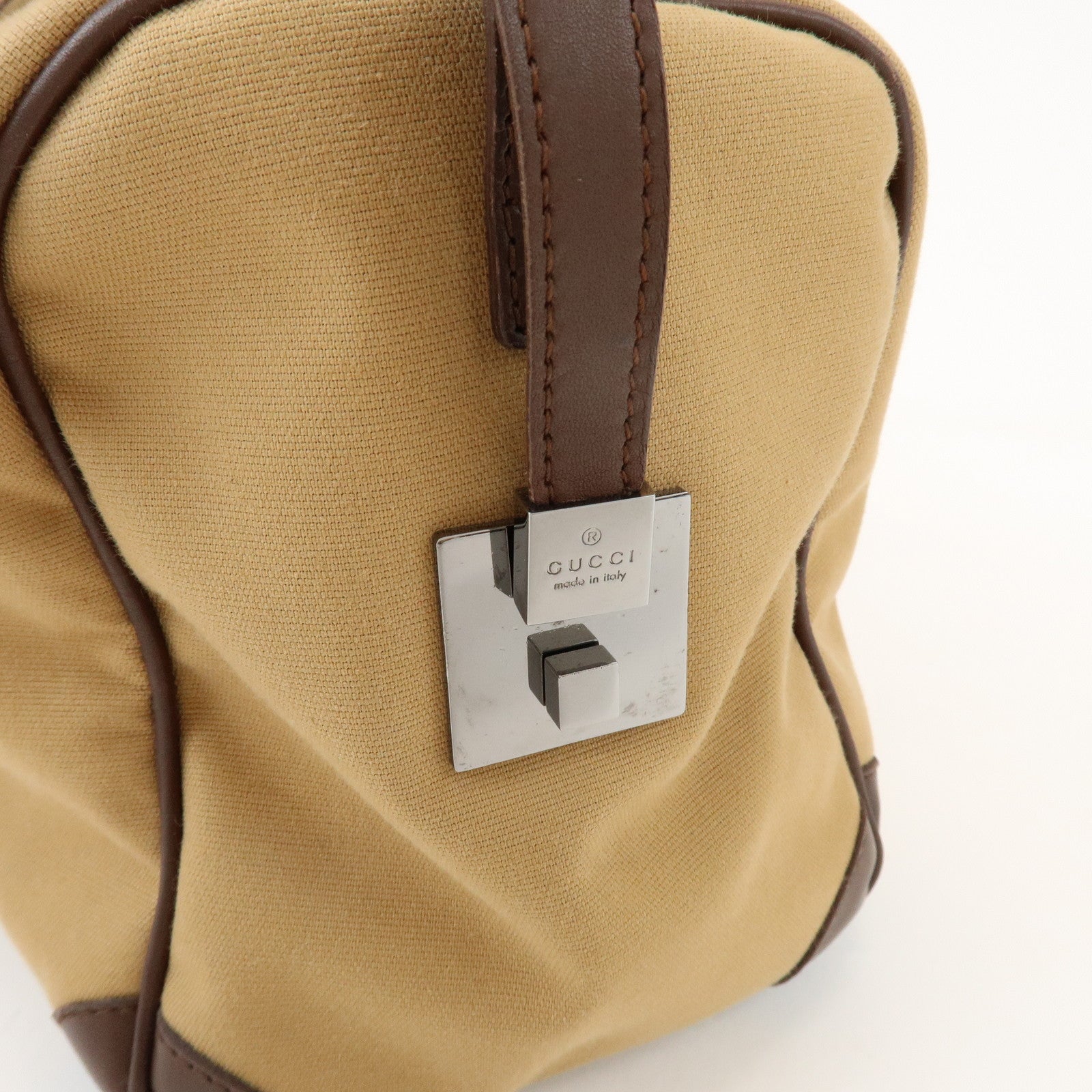 GUCCI Sherry Canvas Leather Boston Hand Bag Brown 000.0846.200047