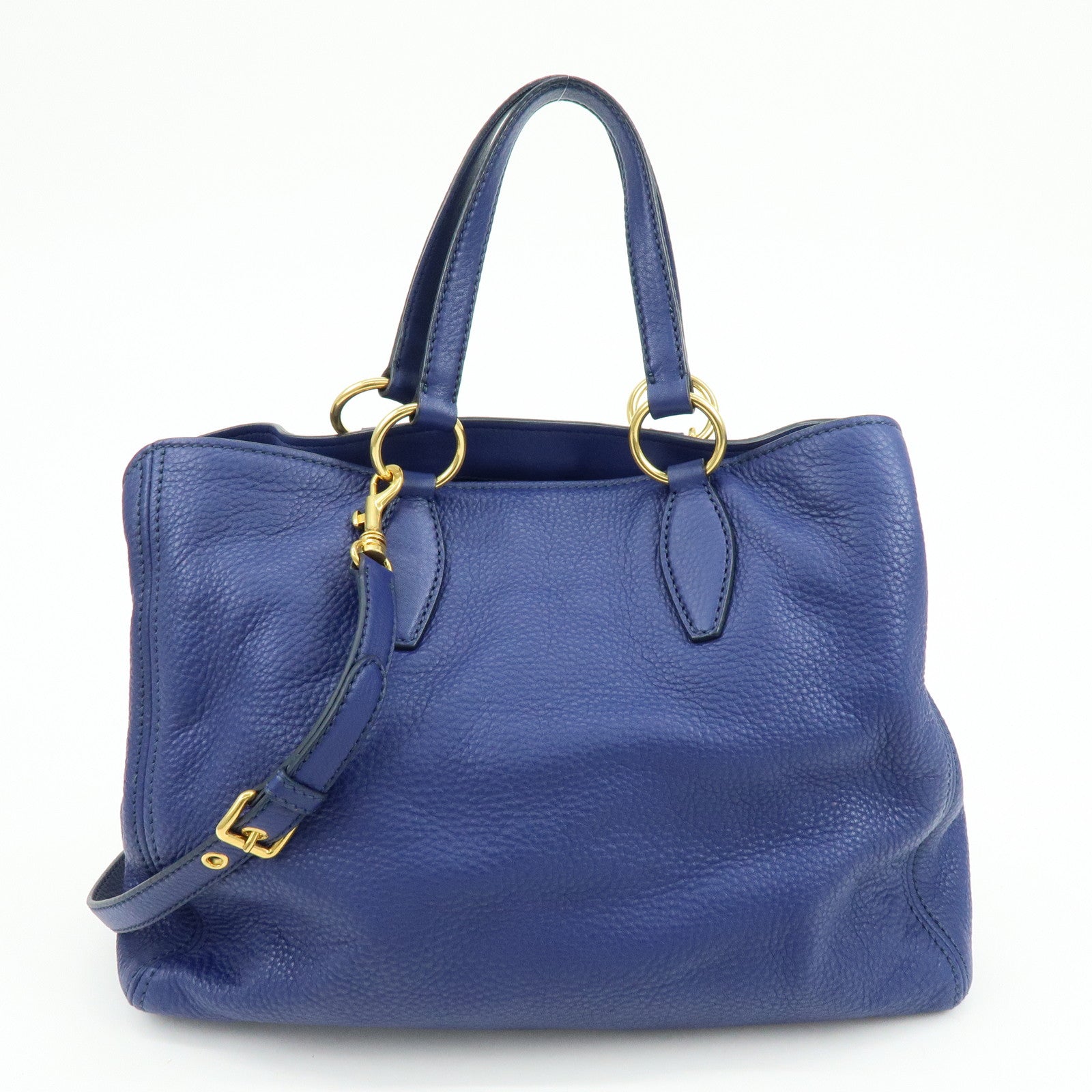 MIU MIU Leather 2Way Bag Hand Bag Shoulder Bag Blue
