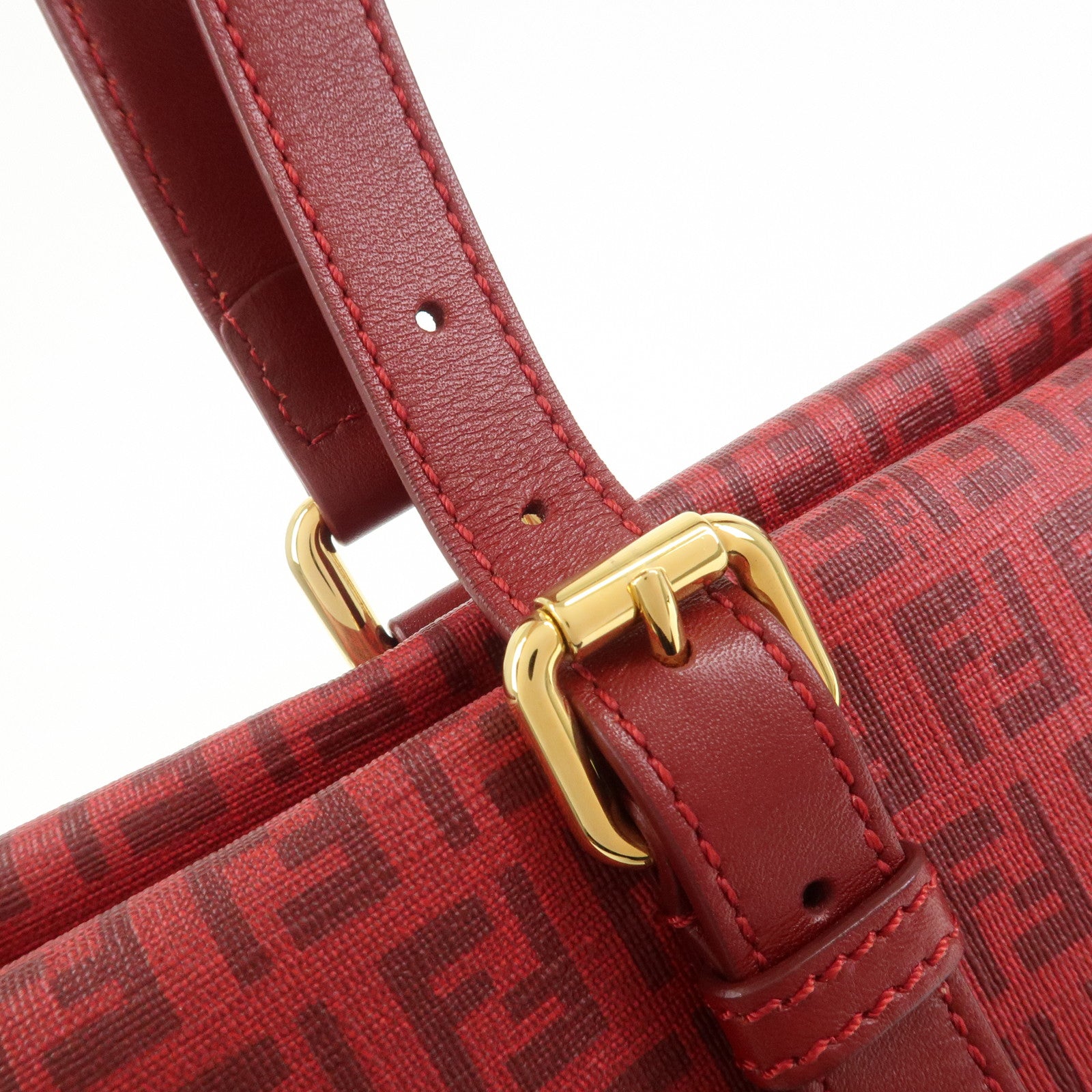 FENDI Zucchino PVC Leather Tote Bag Shoulder Bag Red Gold 8BH215