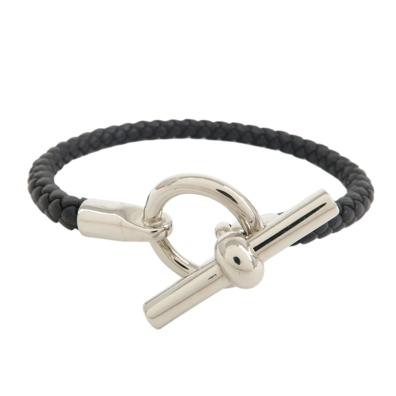 HERMES Glenan H Tresse en Veau Swift Leather Bracelet Black