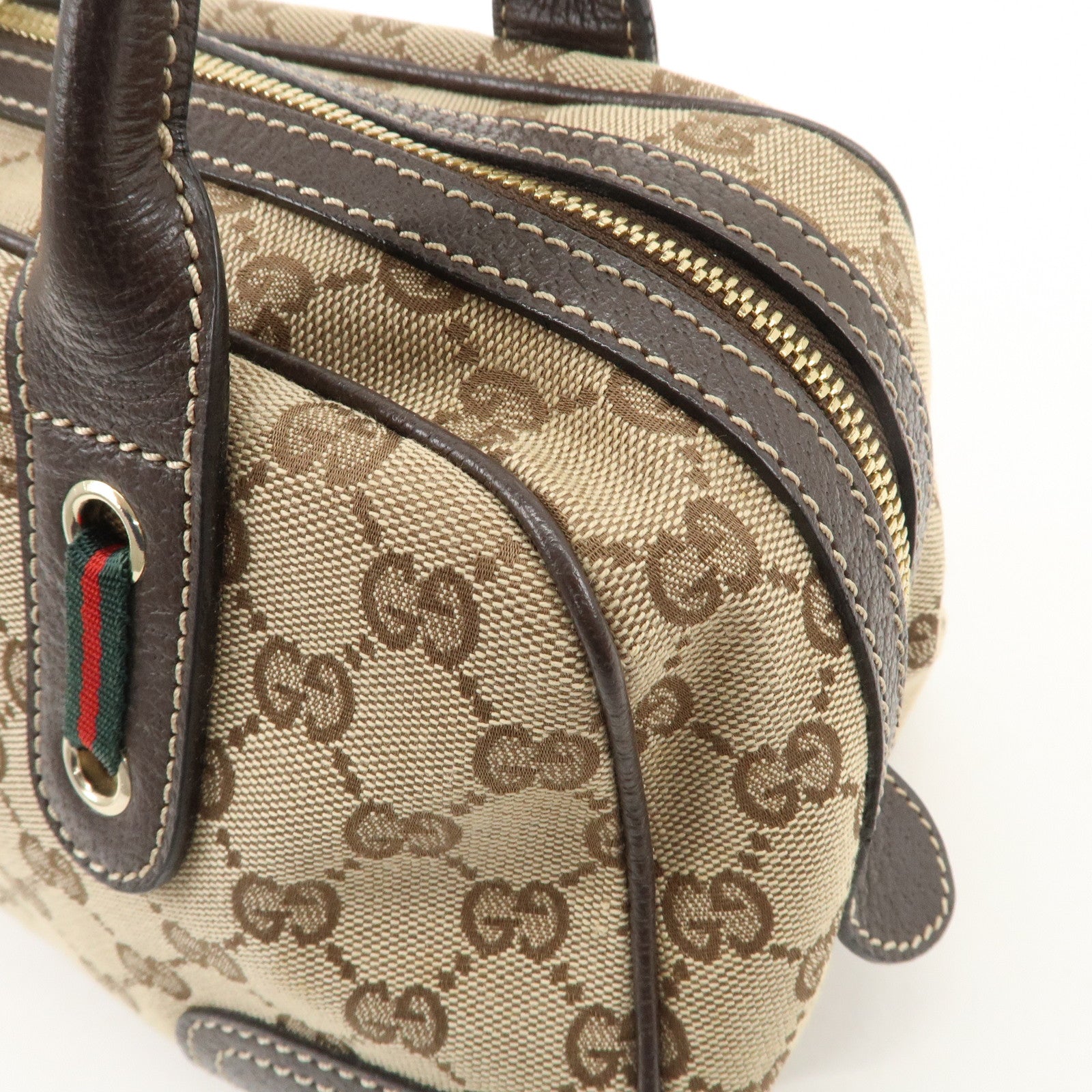 GUCCI Sherry Princy Canvas Leather Boston Bag Beige Brown 161720 Used