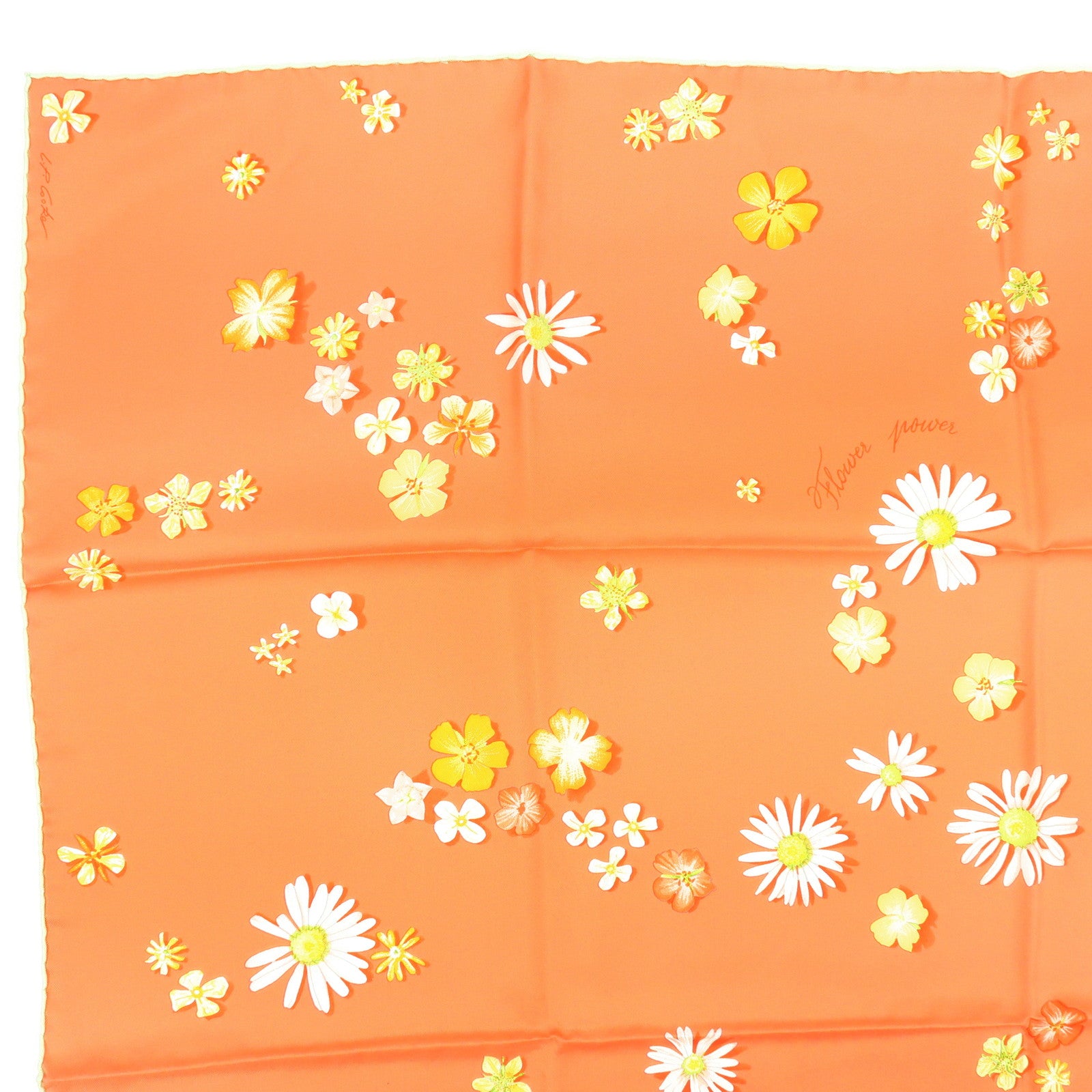 HERMES Carre 90 Silk 100% FLOWER POWER Scarf Orange