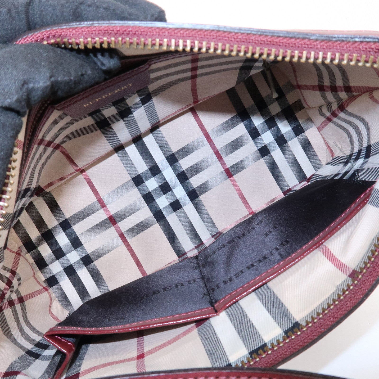 BURBERRY Logo Leather Shoulder Bag Hand Bag Bordeaux Gold Hardware Used