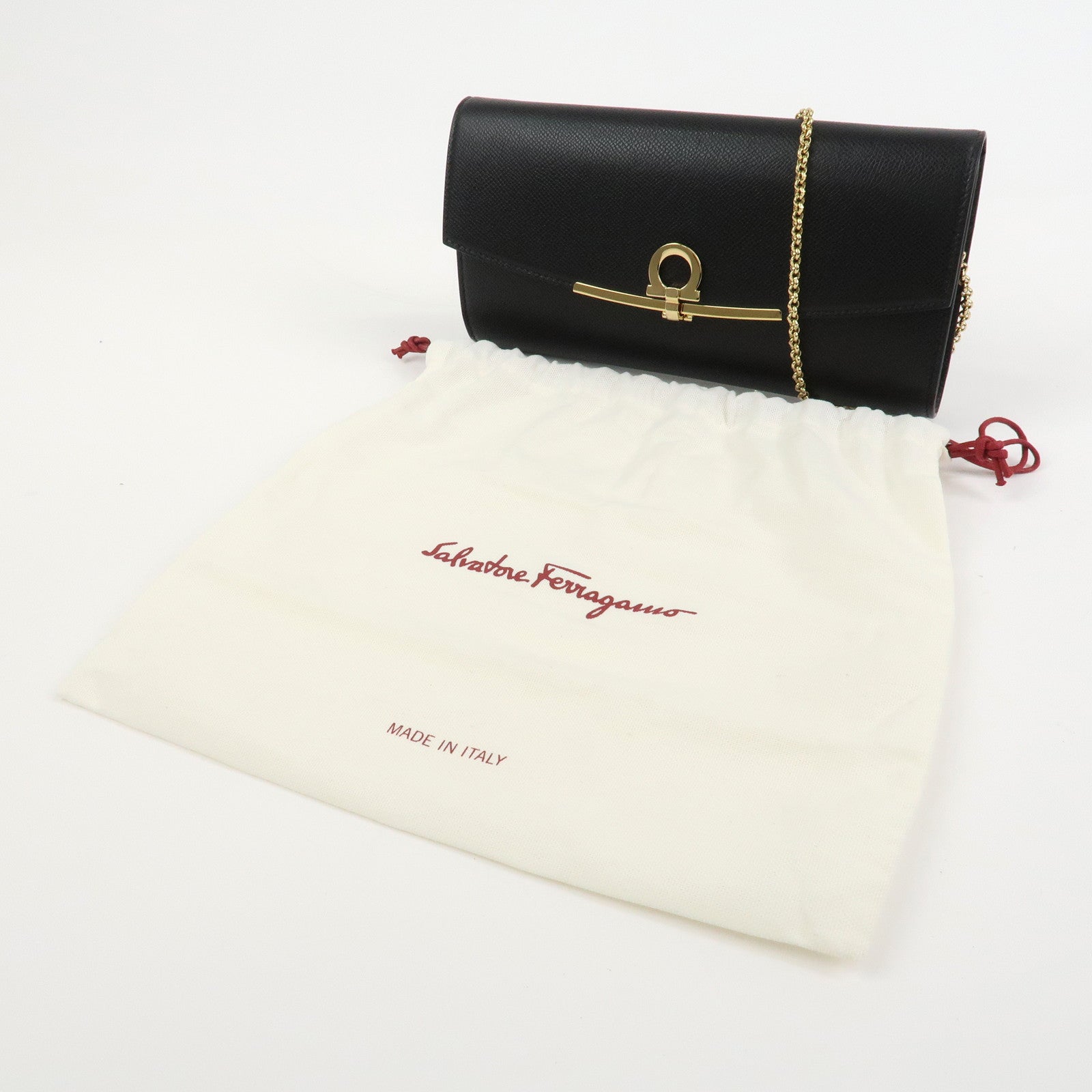 Ferragamo Gancini Leather Chain Shoulder Bag Black